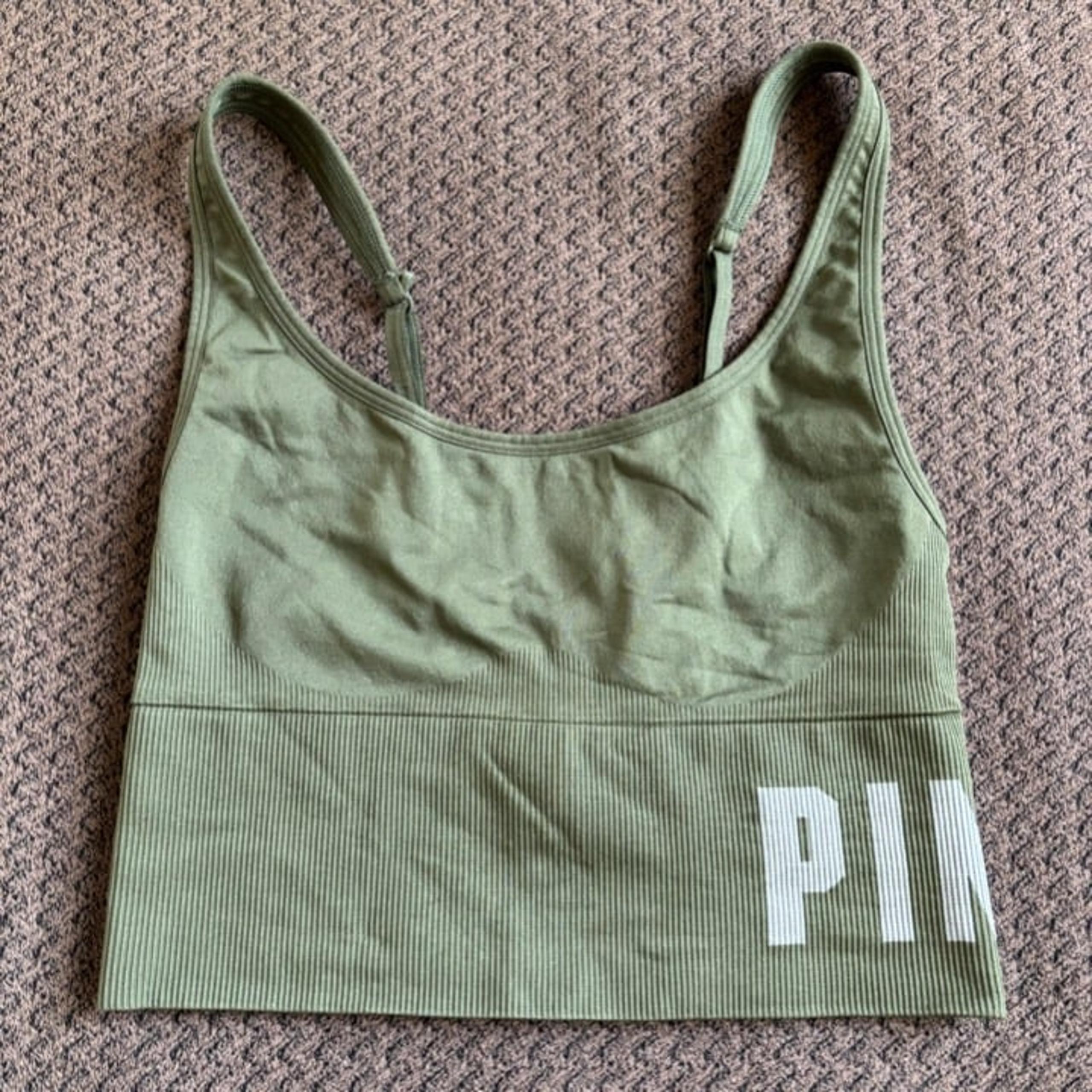 PINK Active Seamless Lightly Lined Sports Bra Olive Green Army Women's Size S