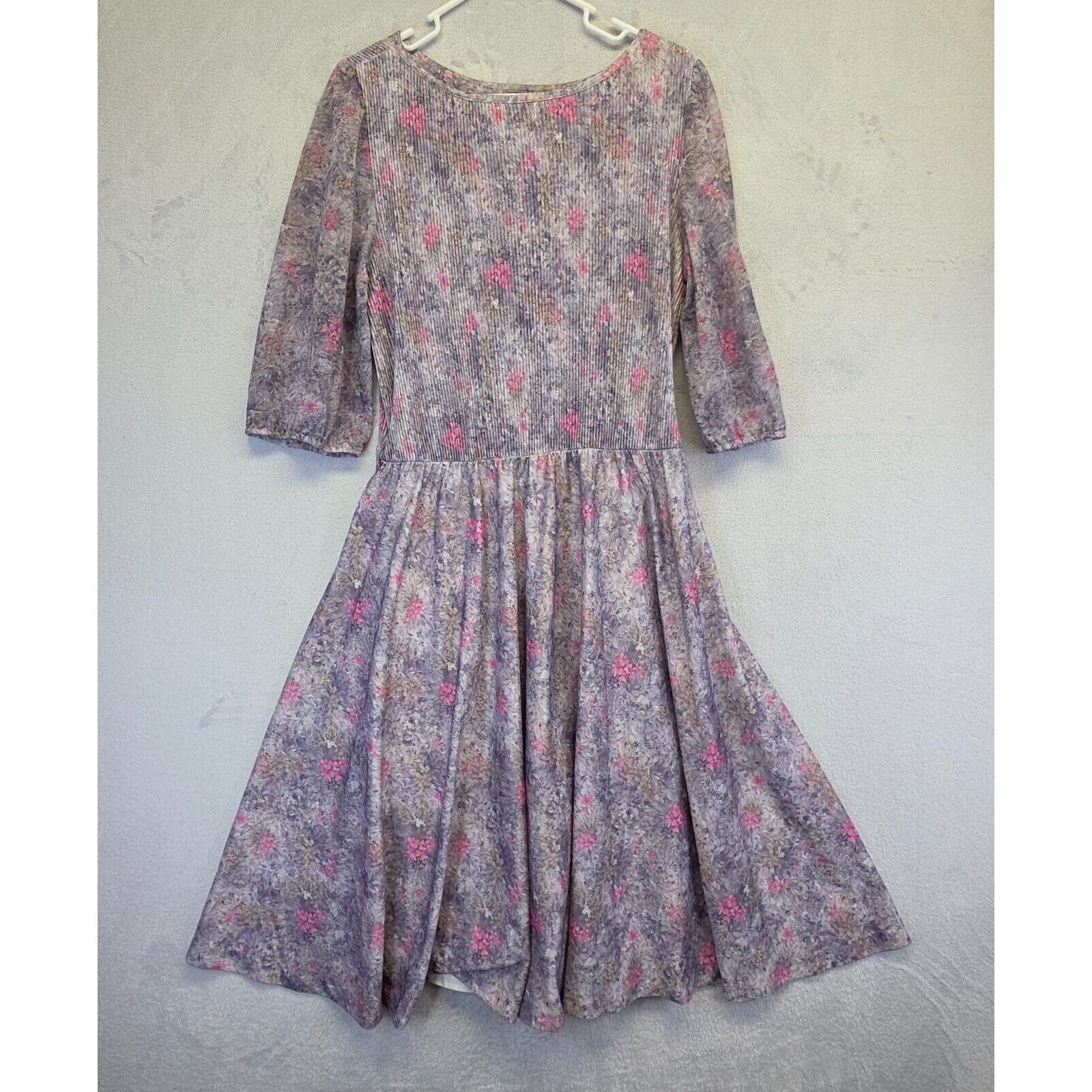 Vintage 70s Cottagecore Dress Womens 10 Floral Pleated Satin Skirt Lined Boho