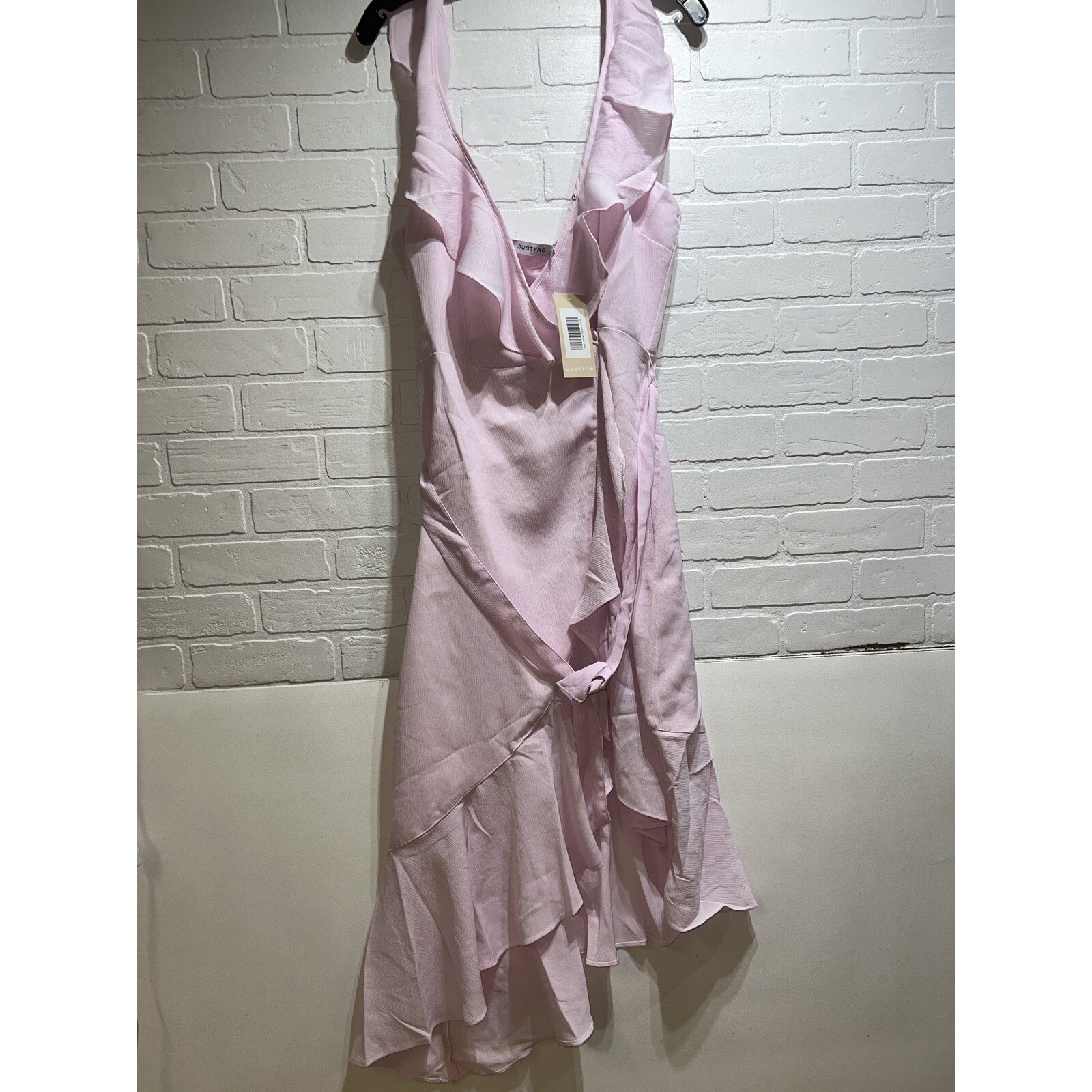 NWT! JUSTFAB Asymmetrical Ruffle Wrap Dress Lilac Snow Size XL 53