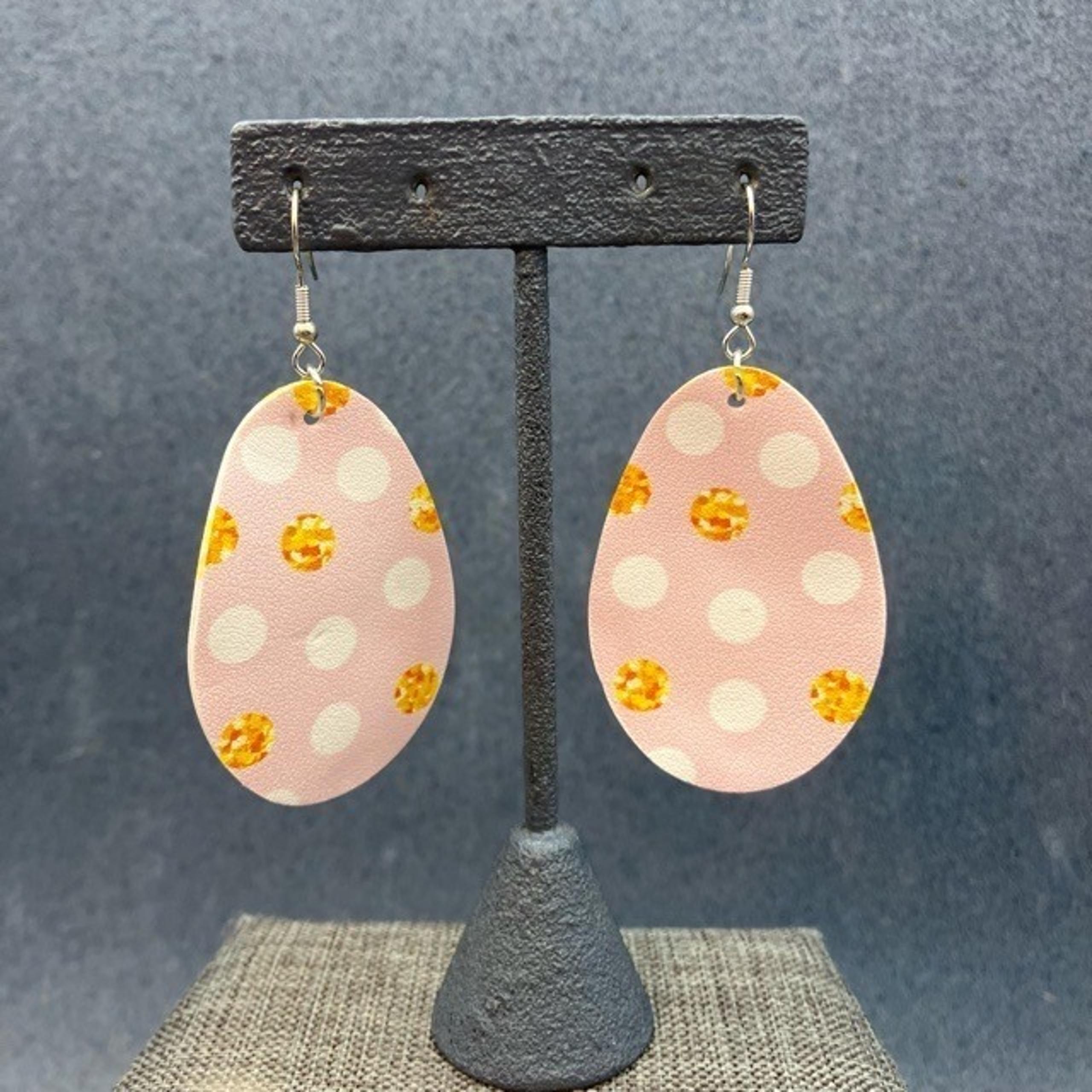 Easter Egg Earrings 2.25 In Dangle Pierced Pleather Pink Dotted Girls Womens