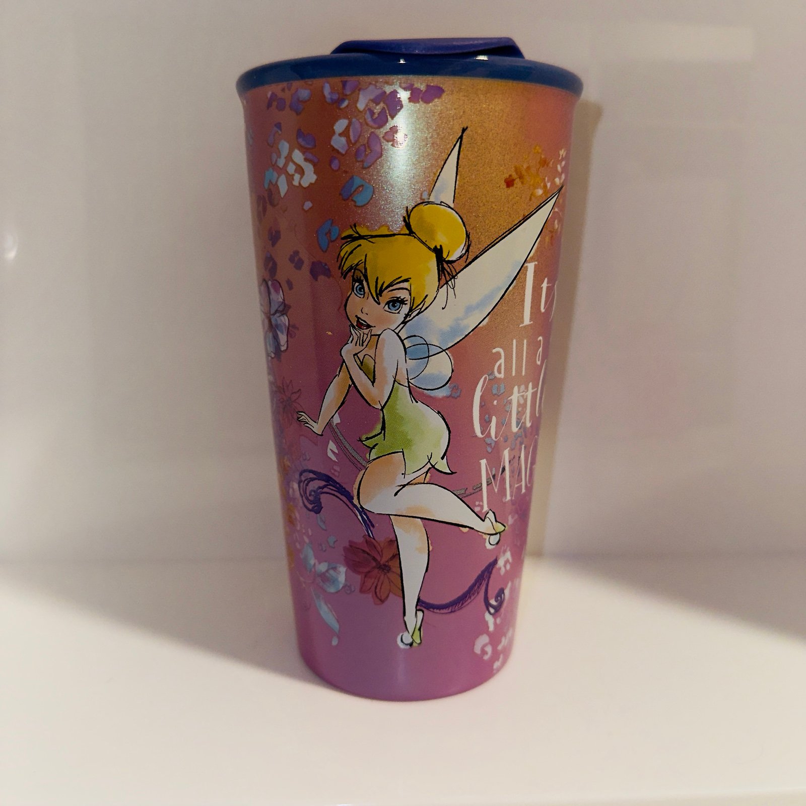 Tinker Bell Ceramic Travel Tumbler Mug Peter Pan Pixie Its all a little Magic