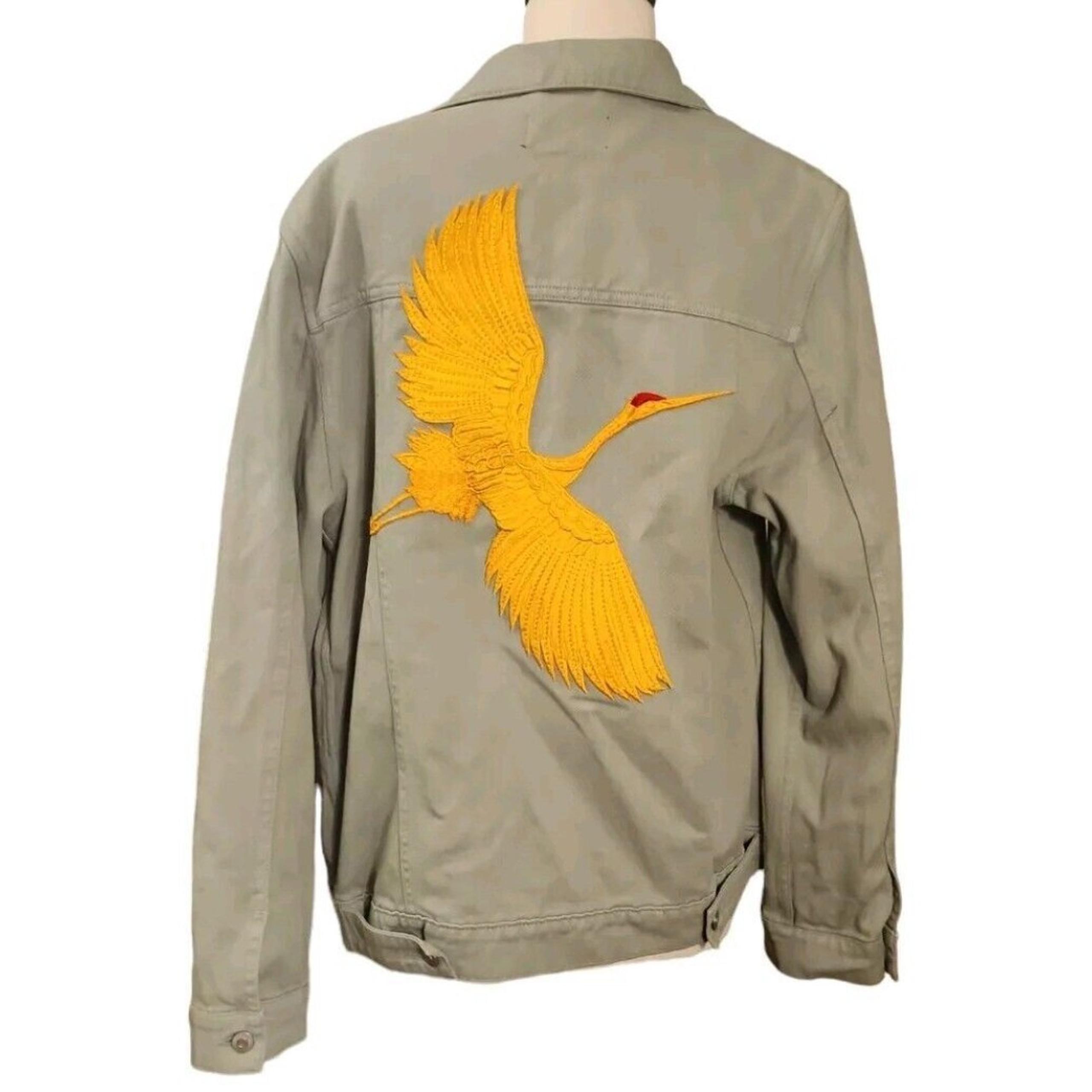 Asos Upcycled Embroidered Crane Western Oversized Jean Jacket Men's XS  Green