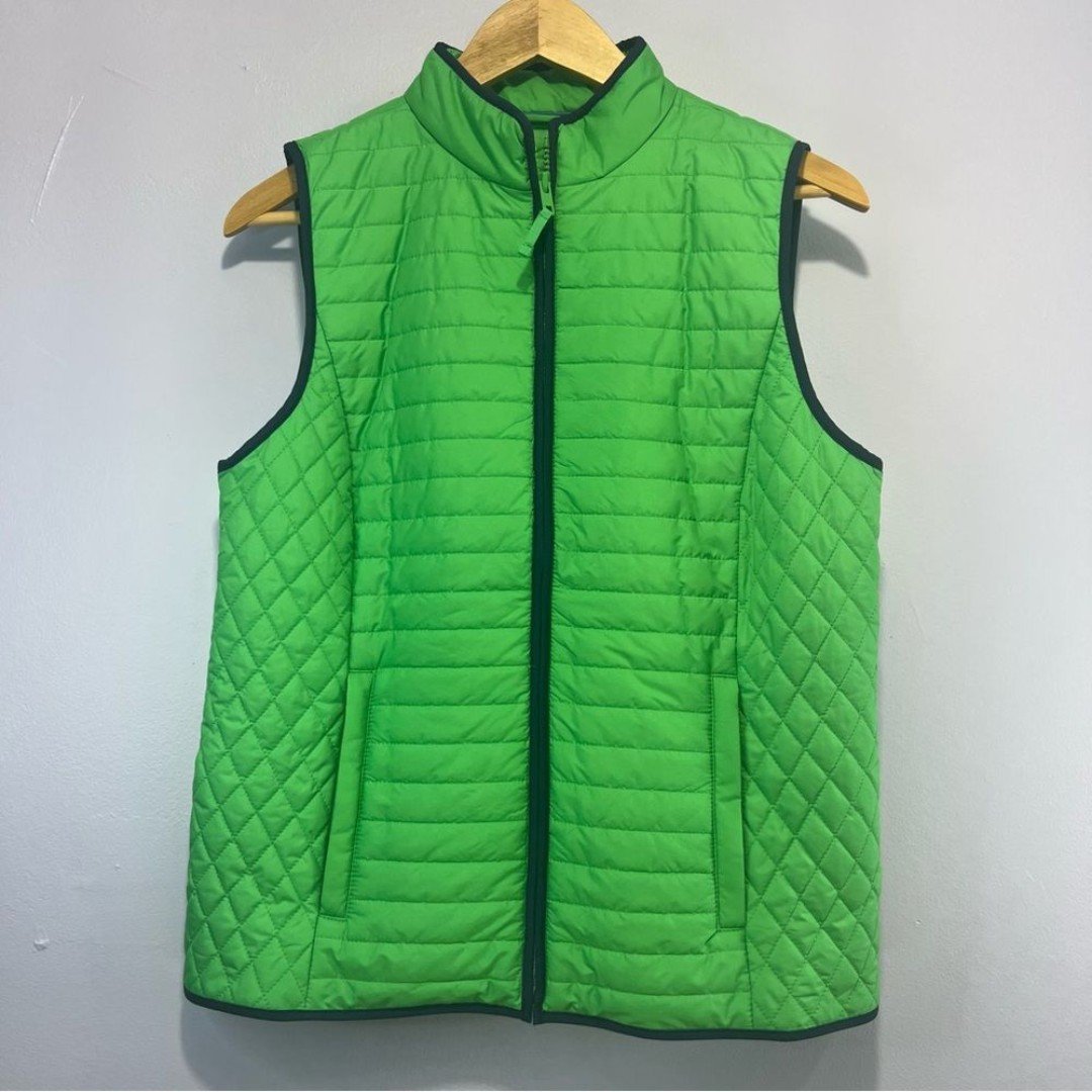 NWT Talbots Green with Blue Trim Quilted Vest - M Petite