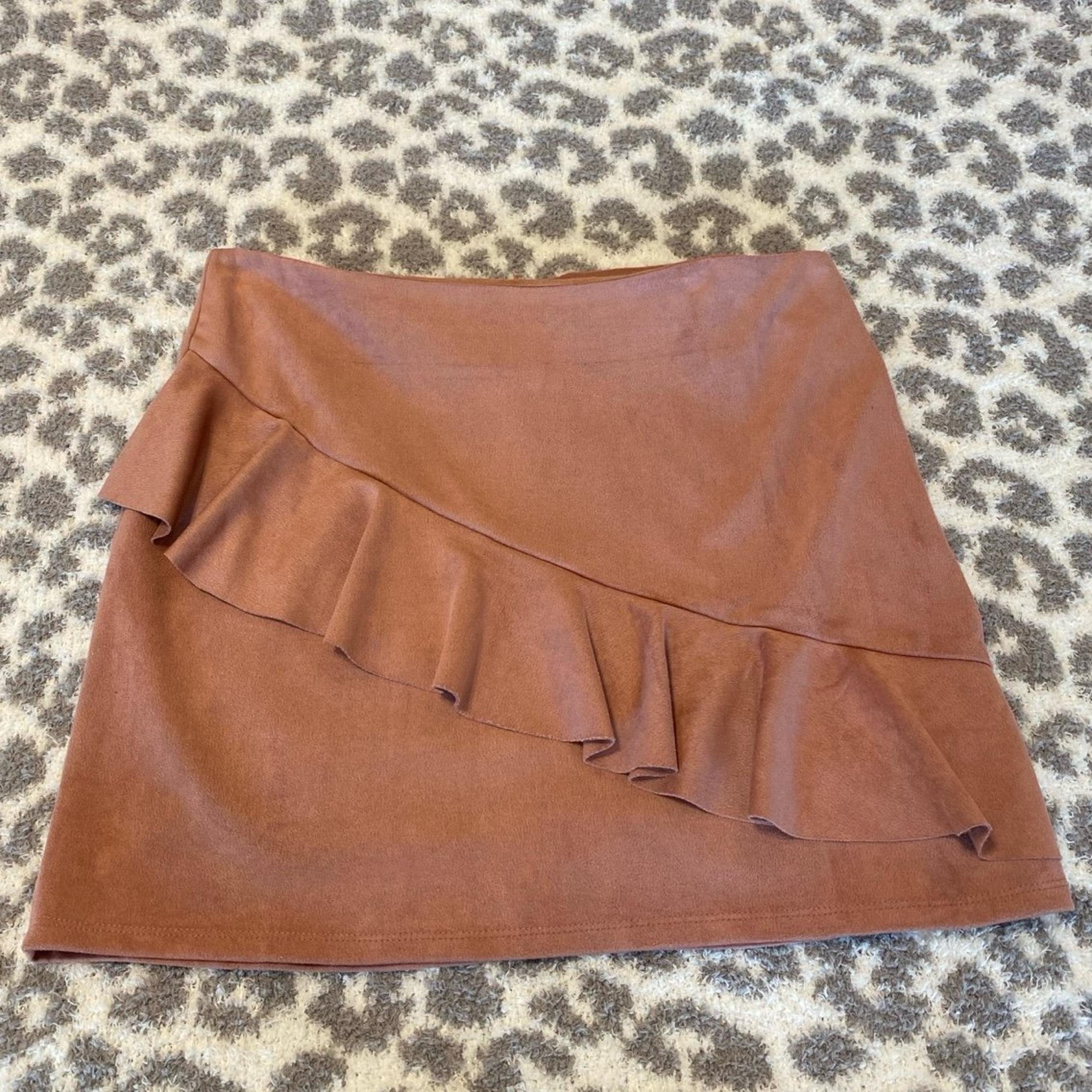 She + Sky ruffle faux suede Skirt