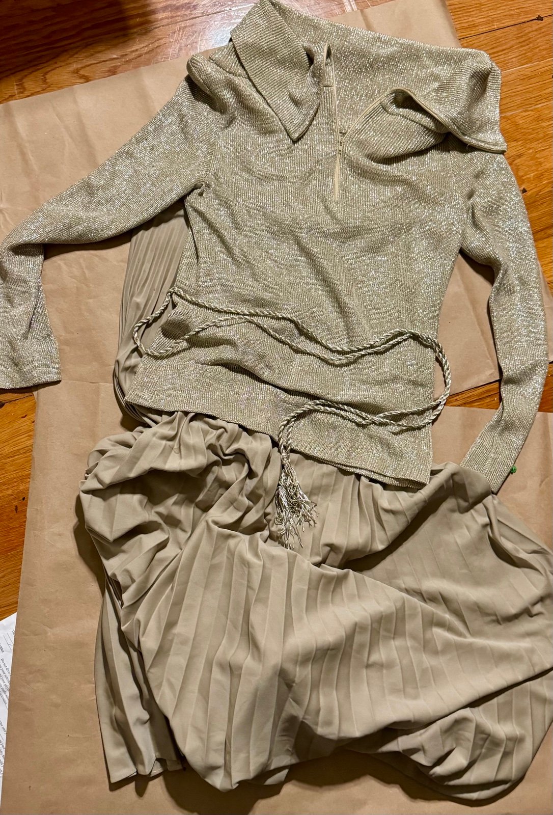 Vintage Bonwitt Teller 2 piece metallic knit sweater and pleated skirt 1960’s
