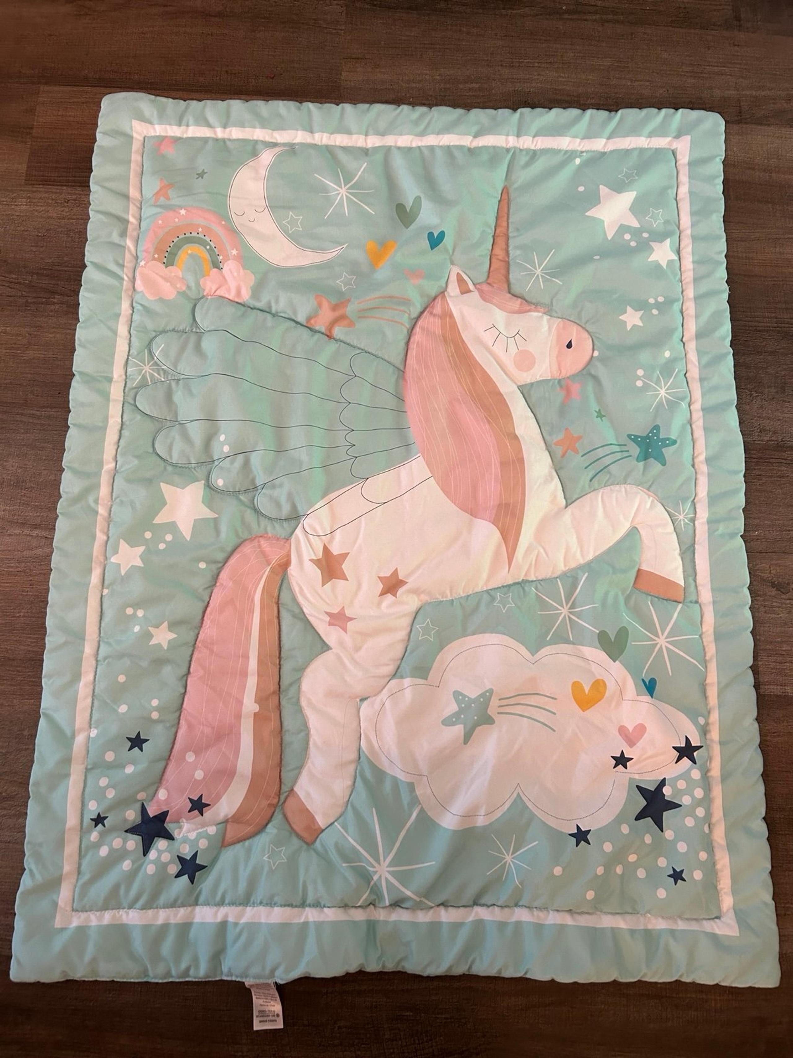 Baby Crib or toddler bed Quilt- mint green with Unicorn