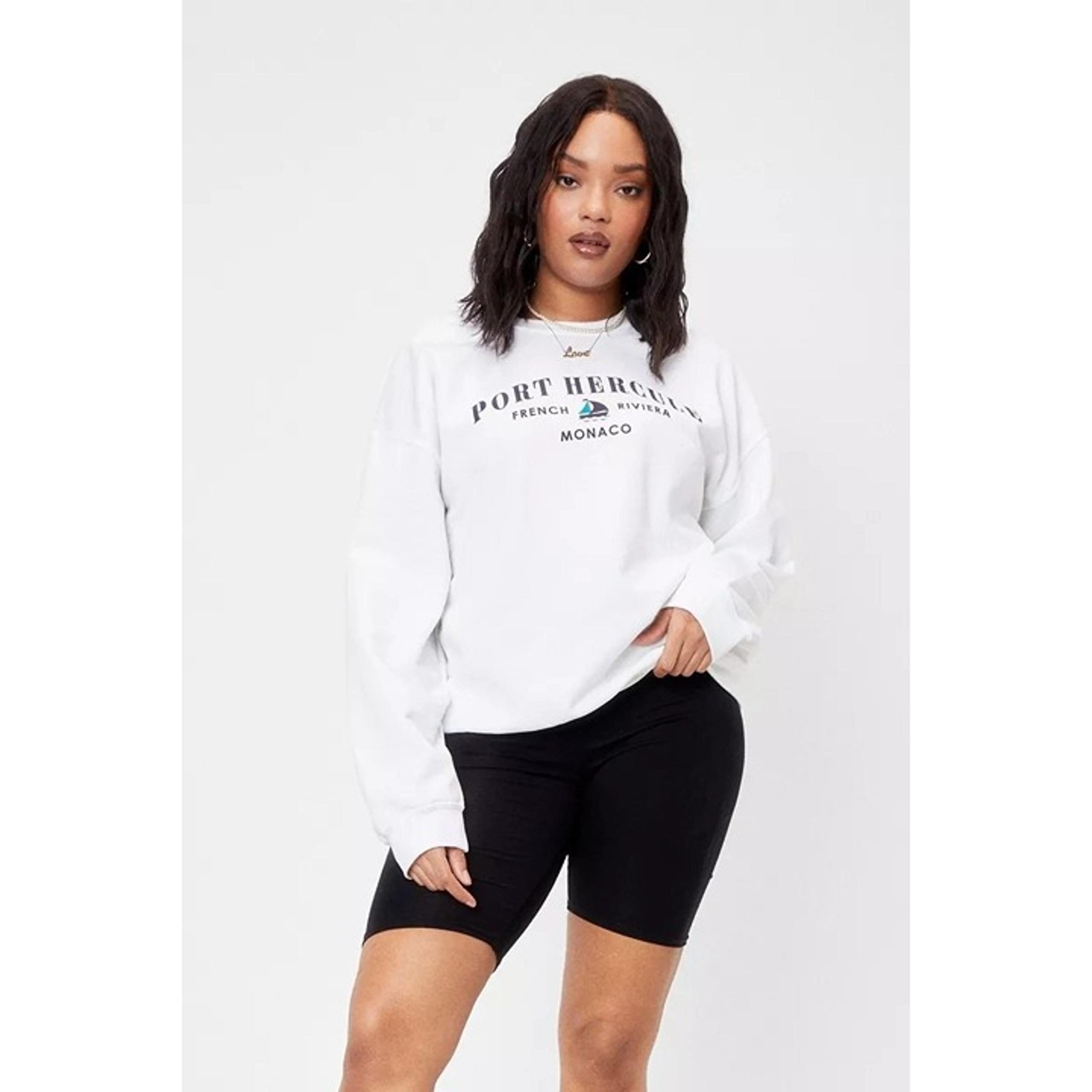 French Riviera Relaxed Graphic Sweatshirt Womens 12/14 Crewneck White - Nasty Gal