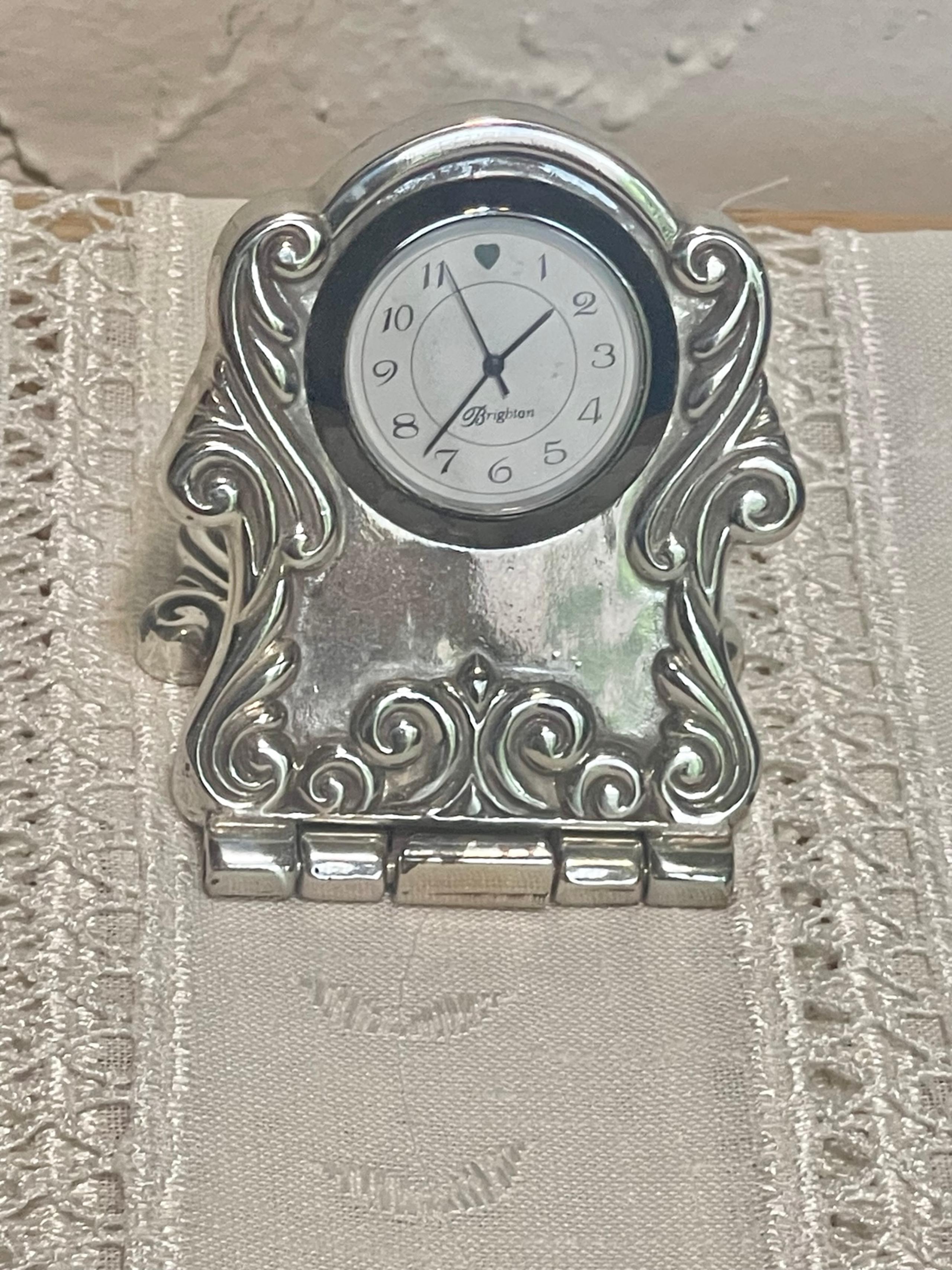 Brighton silver ornate table Clock with Vintage design