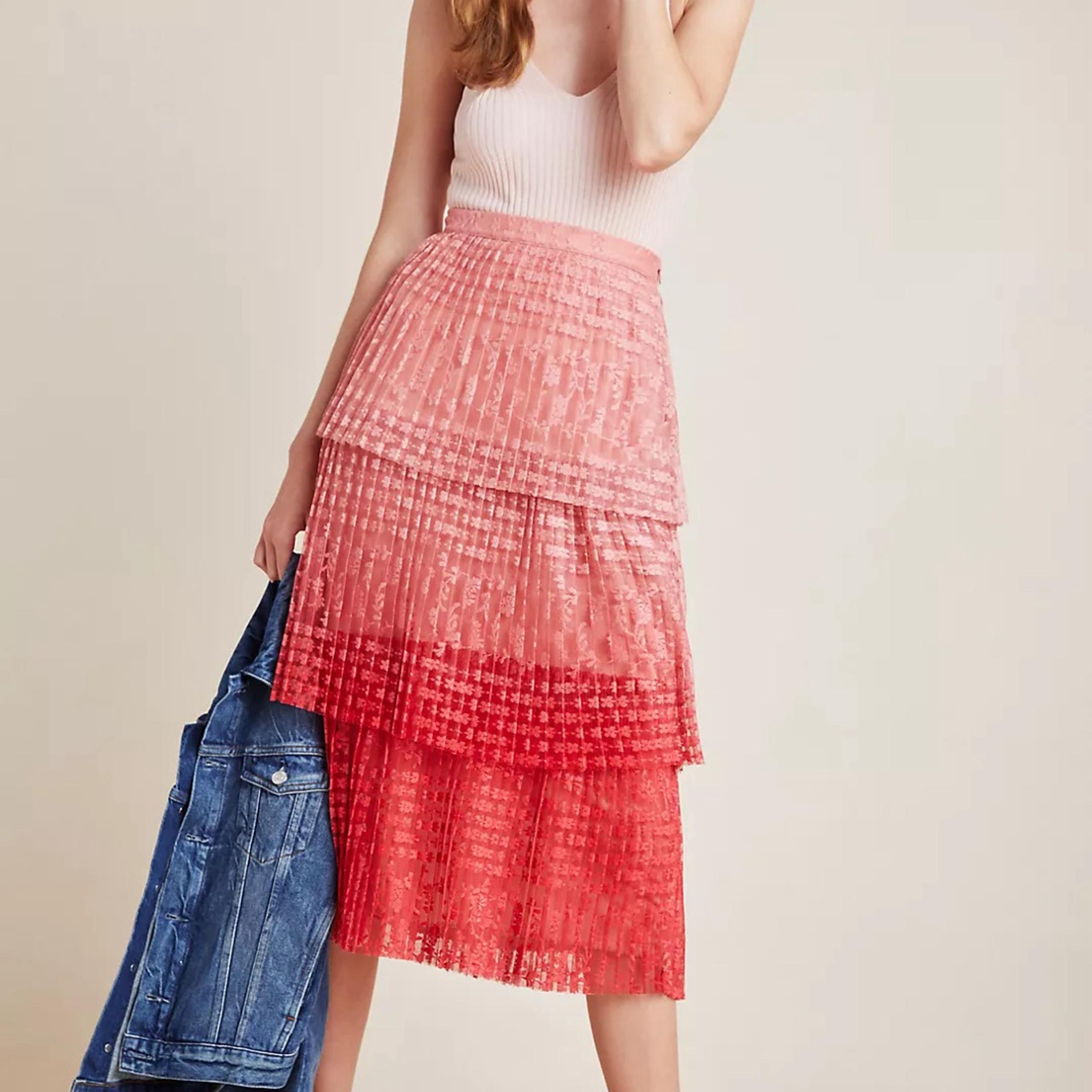 Maeve by Anthropologie Brighton Tiered Midi Skirt Women’s Size 16 Lace Skirt
