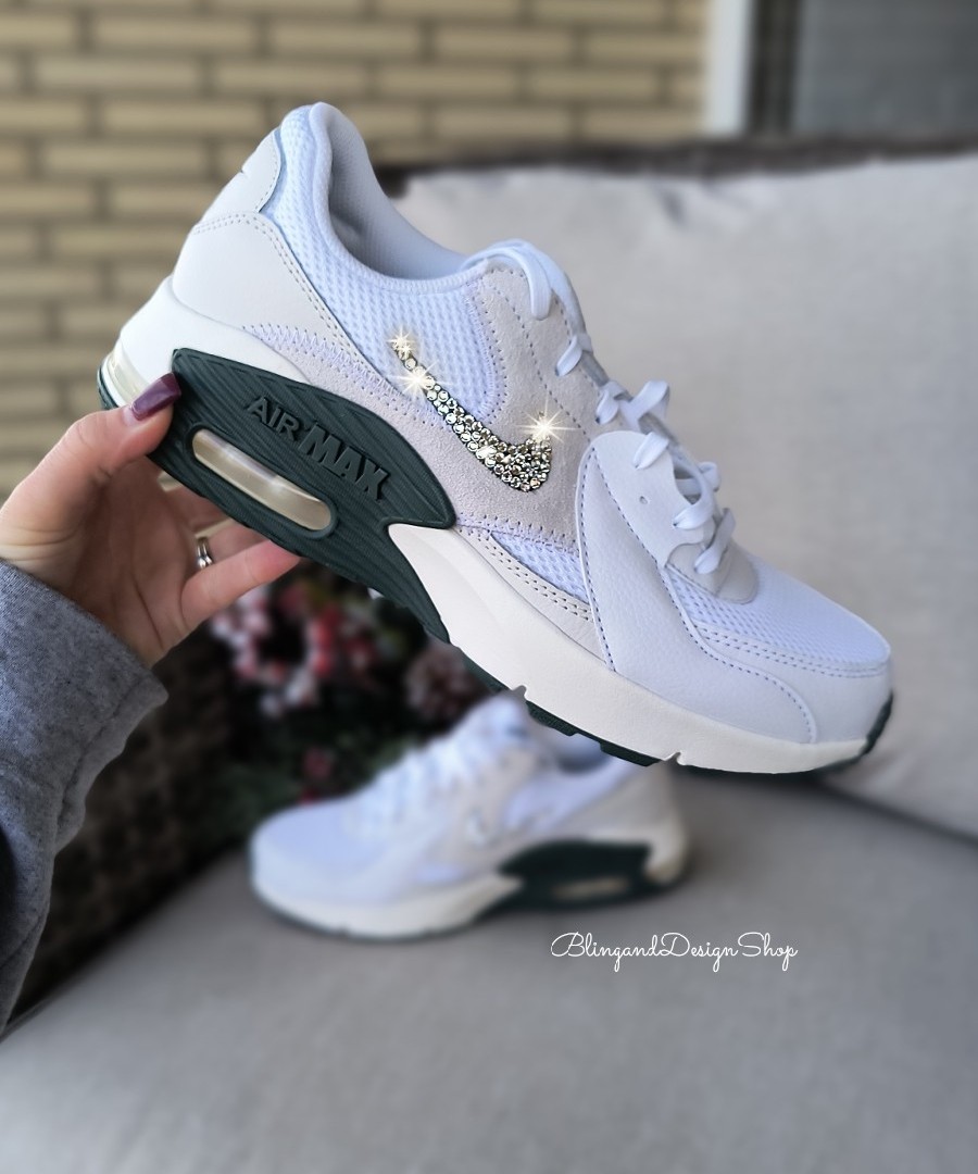 Bling Nike Air Max Excee Womens White Green Sneakers Shoes Customized size 9