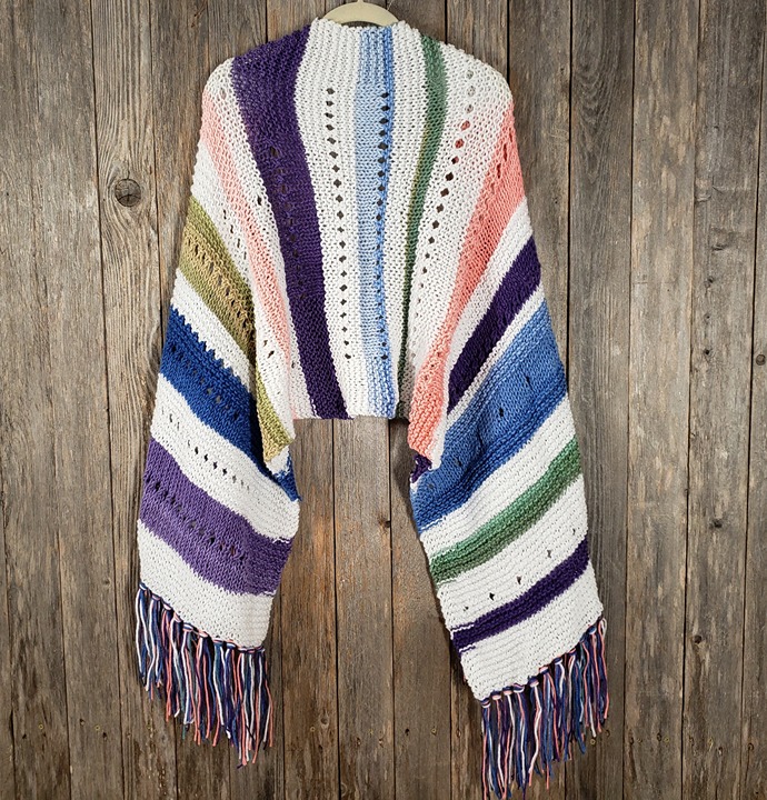 NEW White Multicolor Knit Shawl Wrap Eyelet Scarf Boho Hippie Colorful Handmade