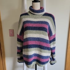 VTG Purple Mountain Striped Wool Blend Sweater Sz L