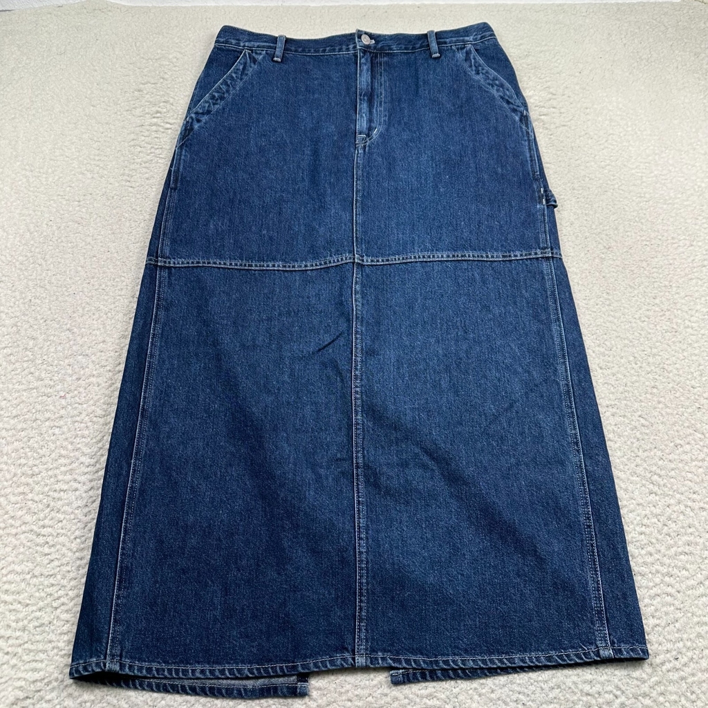 NWT Madewell Carpenter Maxi Skirt Womens 31 A Line Denim Handlon Wash Pockets