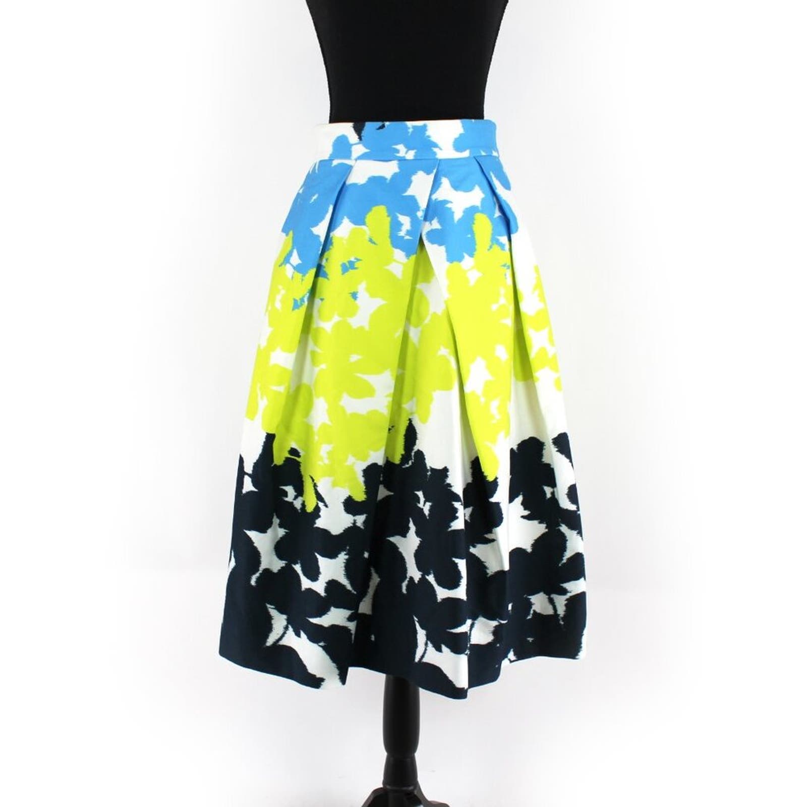 Milly Clarisa Floral Multicolor A-Line Wide Pleat Midi Skirt 2 Abstract Print