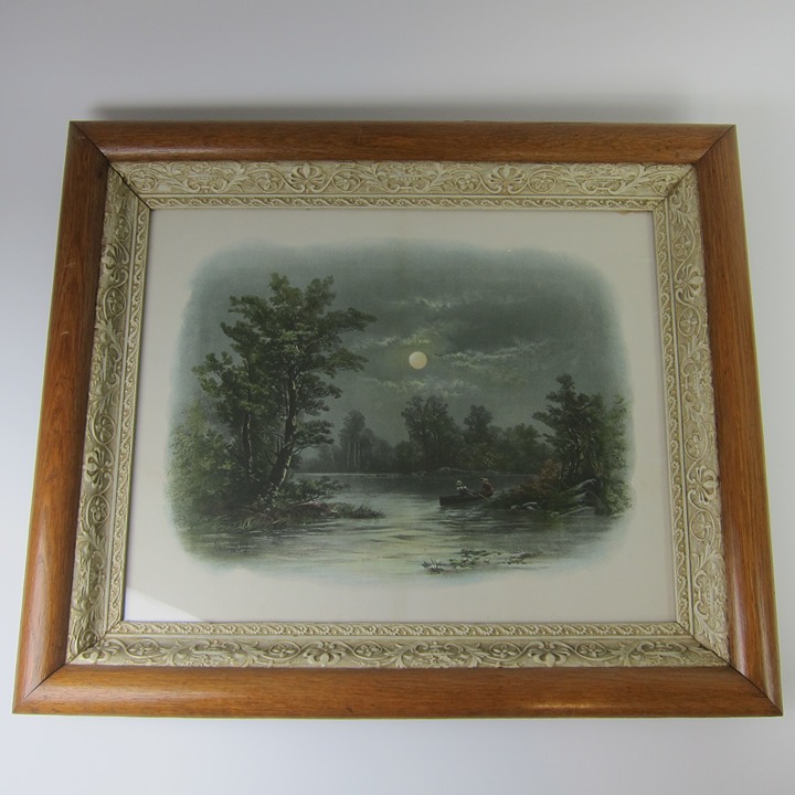 Antique Art Print William Henry Chandler A Boating By Moonlight Framed