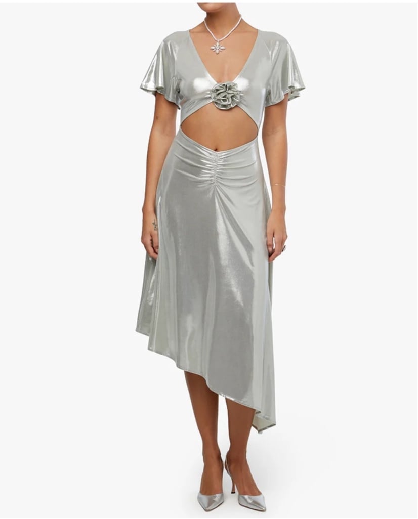 Women's WeWoreWhat Silver Asymmetrical Cutout Dress Size XL