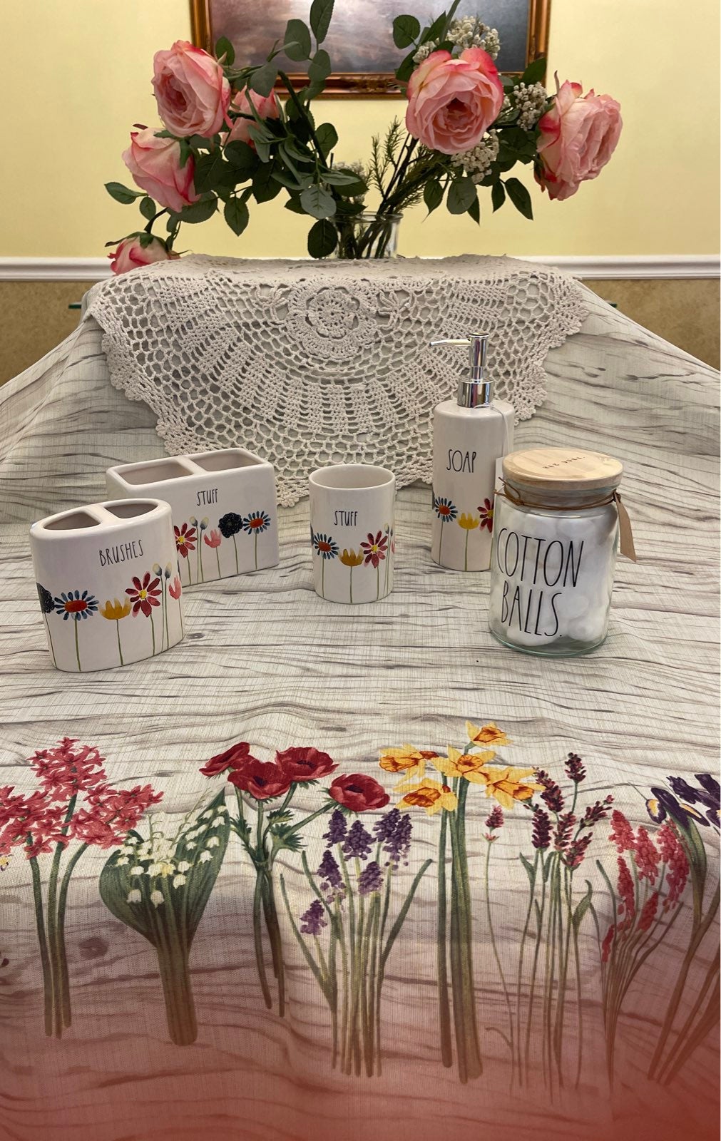 Rae Dunn Bath Vintage Watercolor Flower Accesories