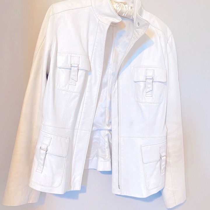 Caché Leather Jacket Coat White Size 6