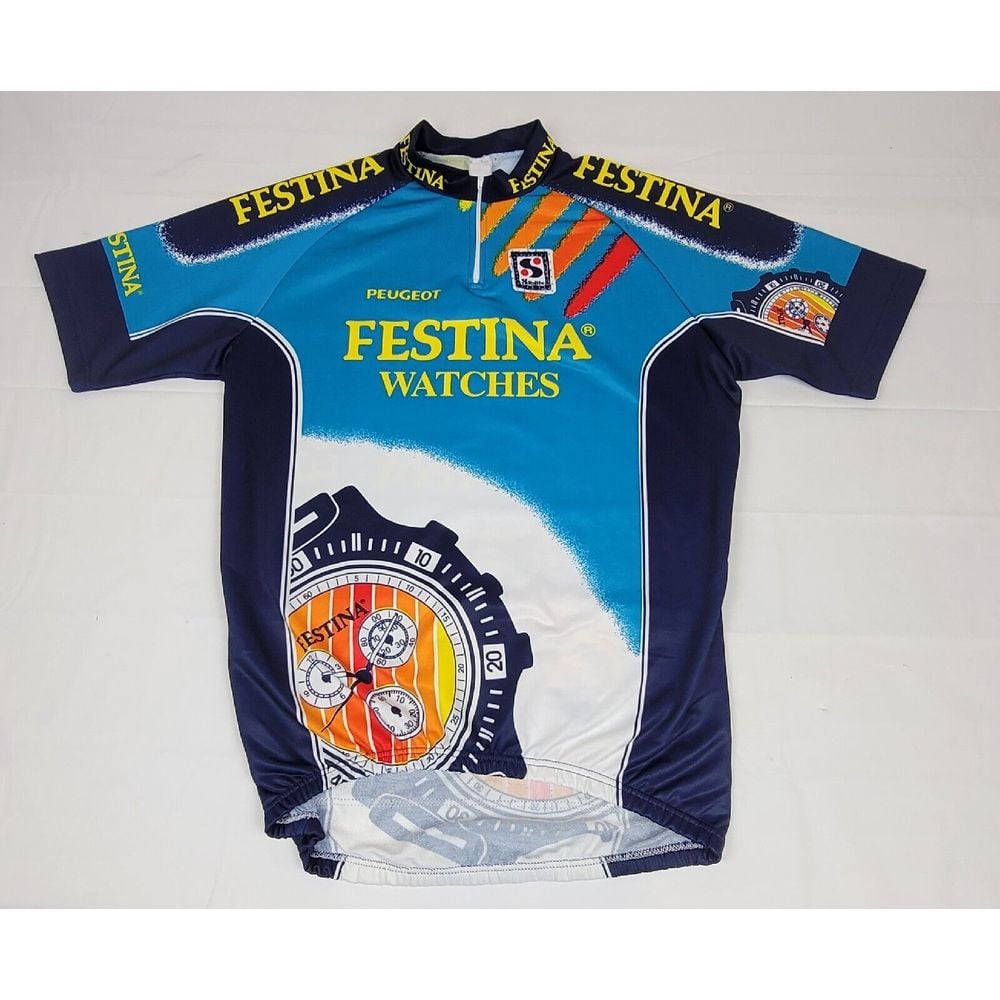 Peugeot Cycling Jersey Mens XL. Festina Watches Qt. Zip Pullover.