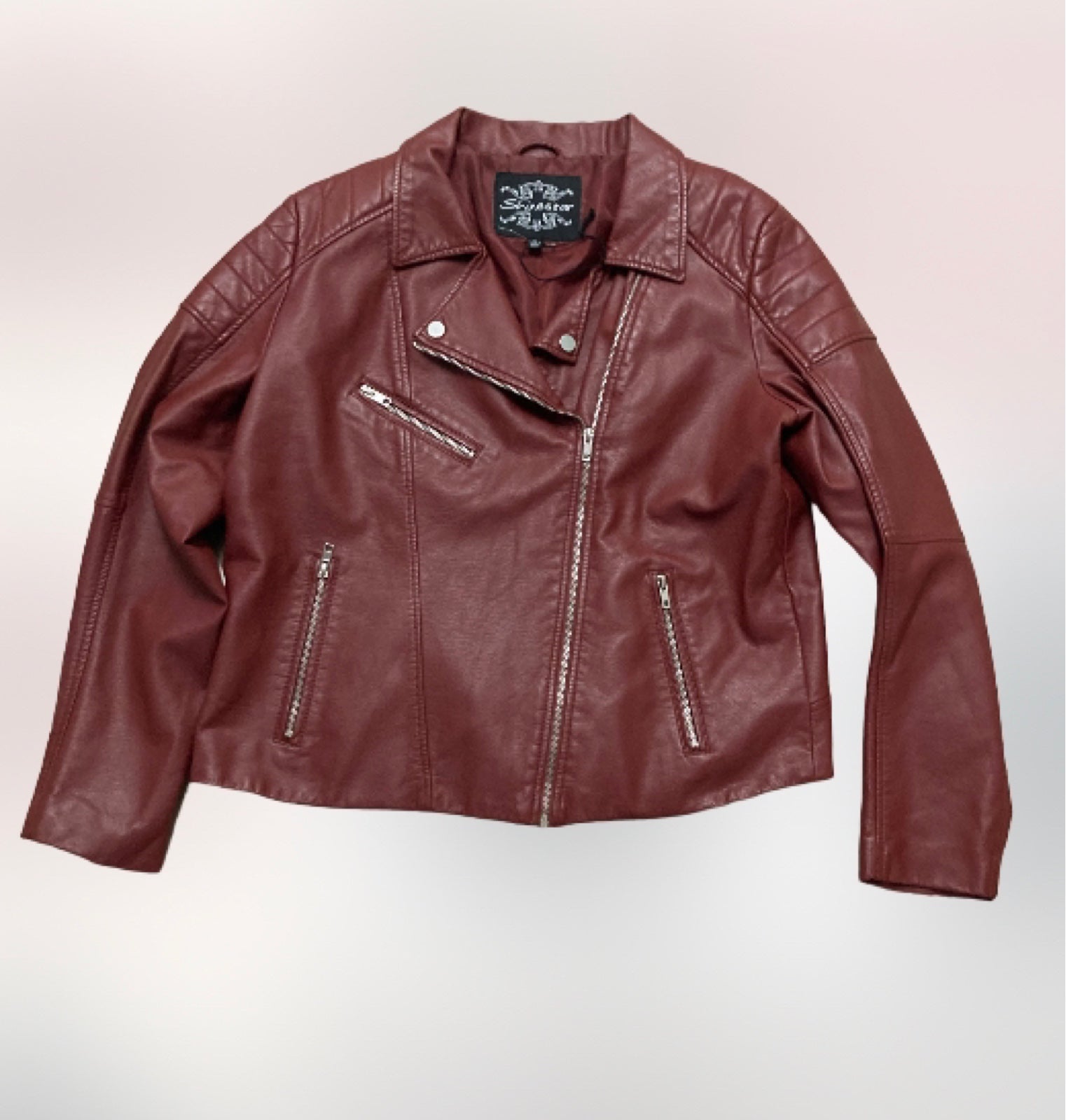 Womens red shinestar NWOT full zip leather motorcycle jacket VTG women M