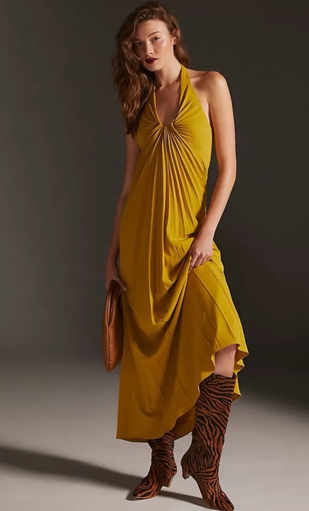 Anthropologie Golden Halter Dress Size 2