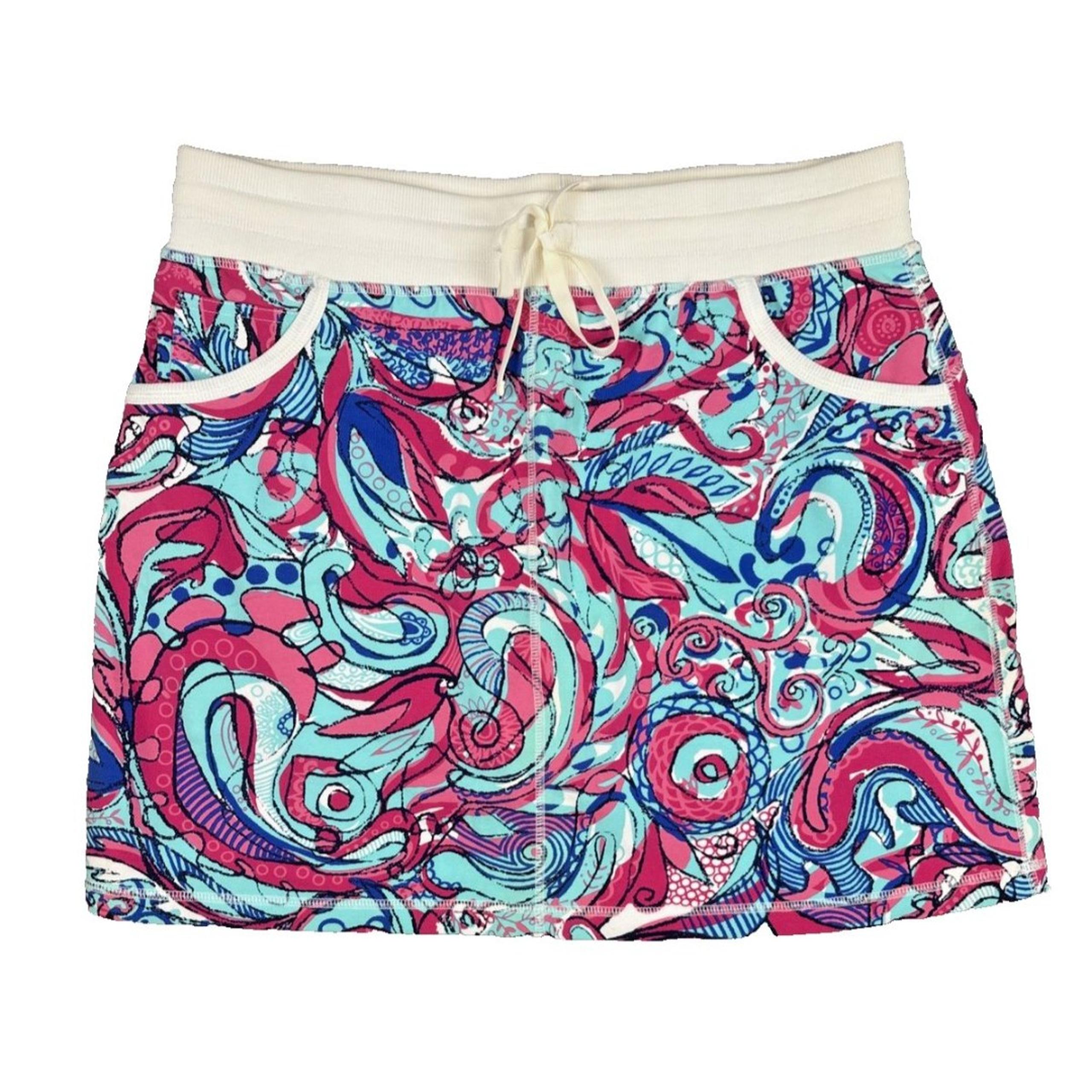 Talbots Blue/Pink Abstract Paisley Swirl Print Knit Shorts Skort Sz Medium