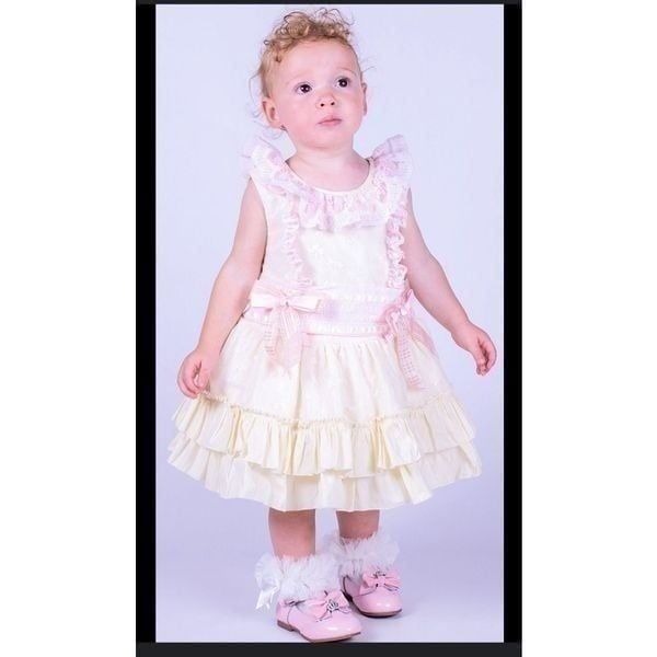 Beau kid dress pink yellow lace puffy dress 4-5t