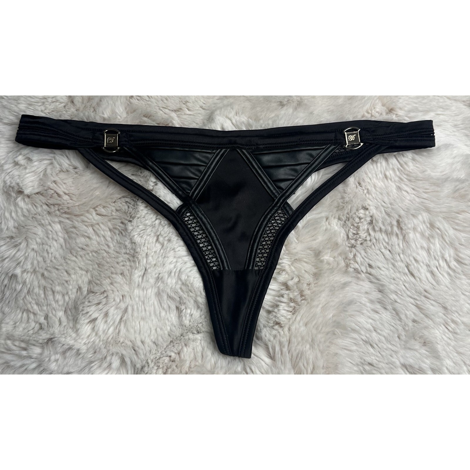 Honey Birdette BERLIN Faux Leather Black Thong Small