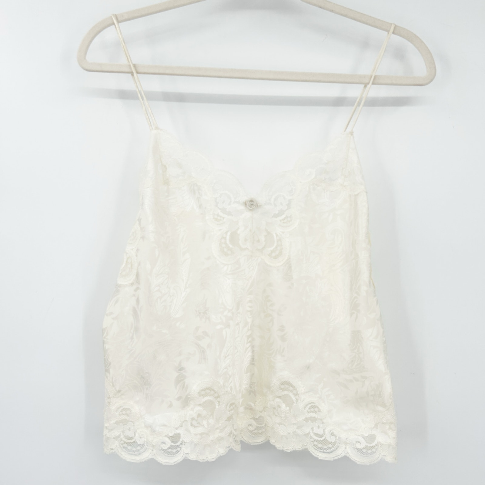 Womens VTG Vintage Fairycore Rose Y2K Coquette Lace Cami Top Size 34 Cream