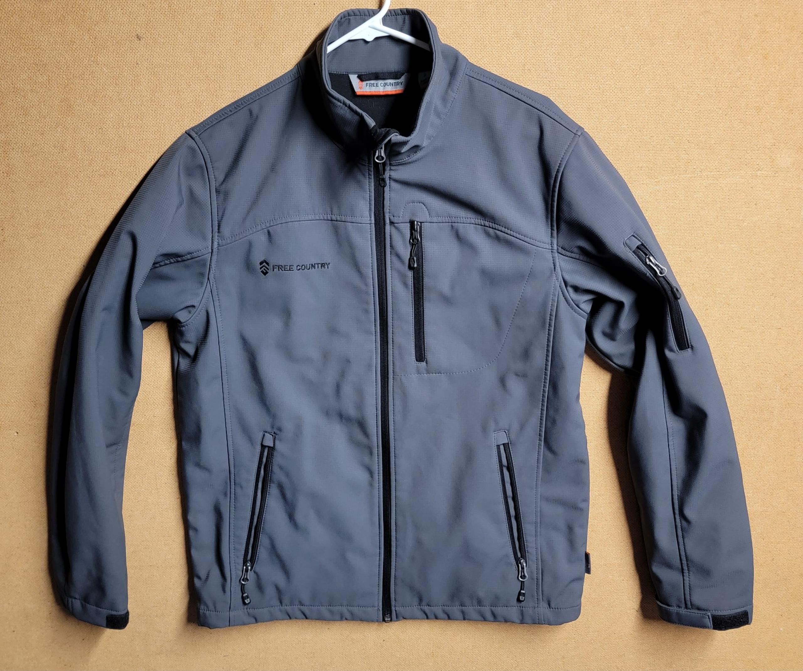 Free Country Jacket Mens small Black Full Zip Softshell Nylon Dark Grey