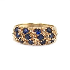 10K Yellow Gold Natural Sapphire Diamond Band Ring Size 6.5