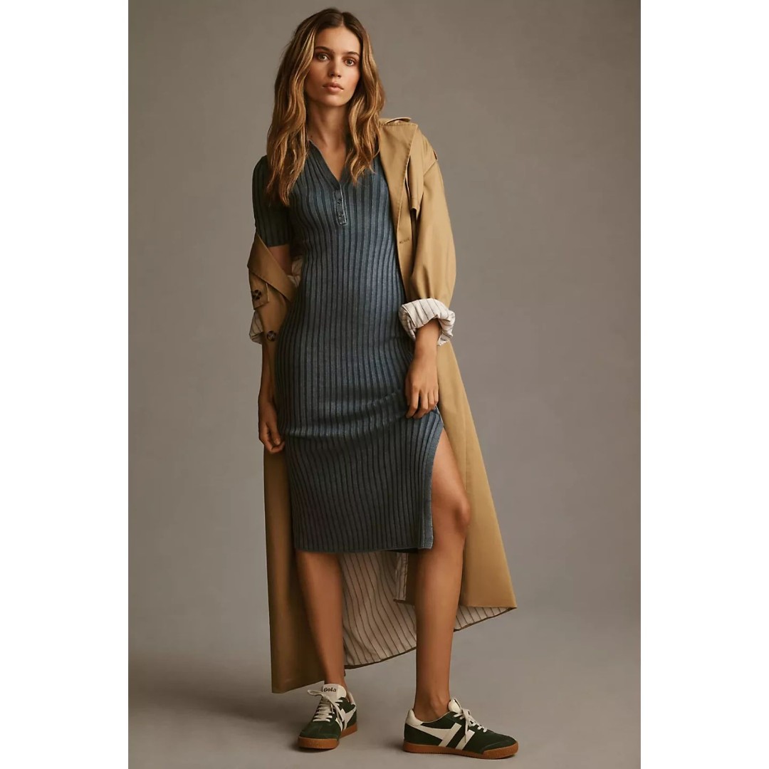 Daily Practice by Anthropologie Morris Sweater Midi Dress, Washed Blue, Size S
