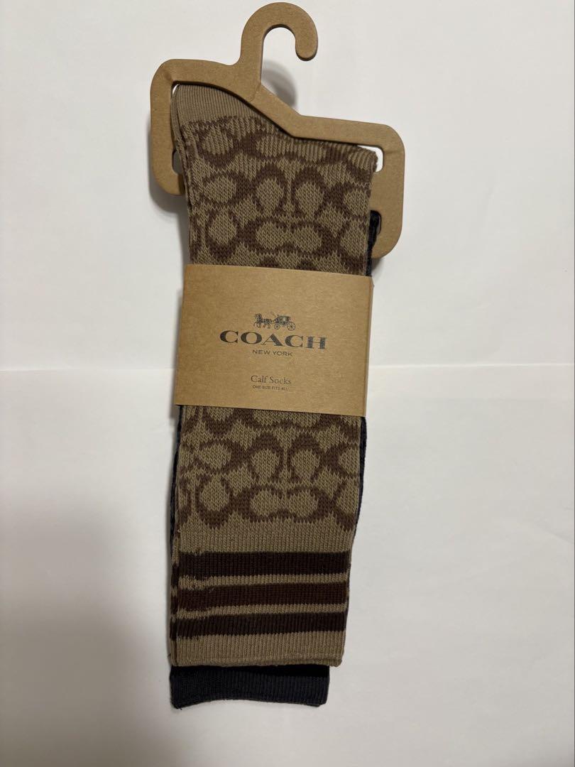Popular ☘️ Coach Socks 2-Pack Signature Calf Socks Khaki/Black