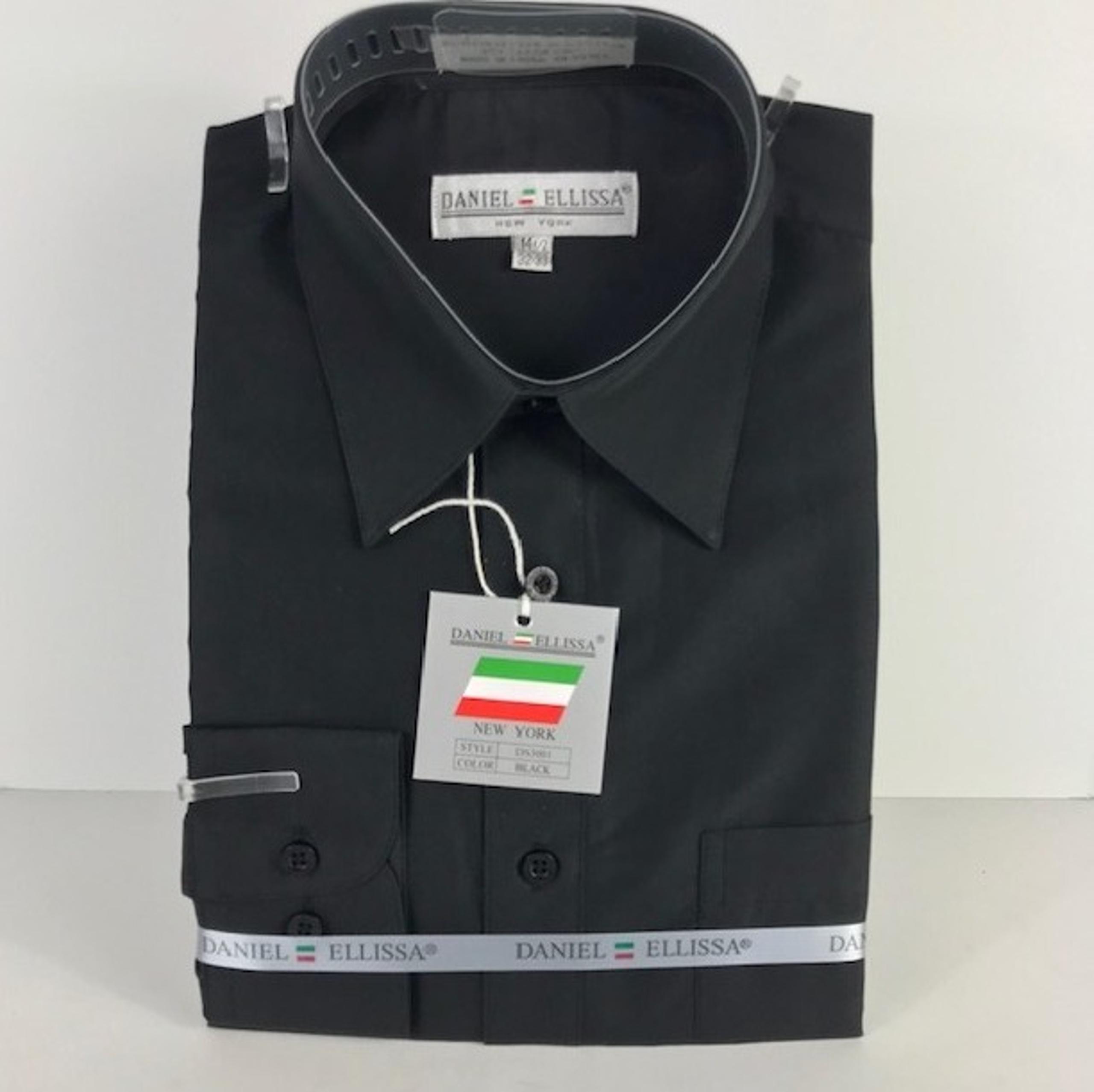 Daniel Ellissa Men's Black Dress Shirt Convertible Cuff Pocket Size 21.5 35/36