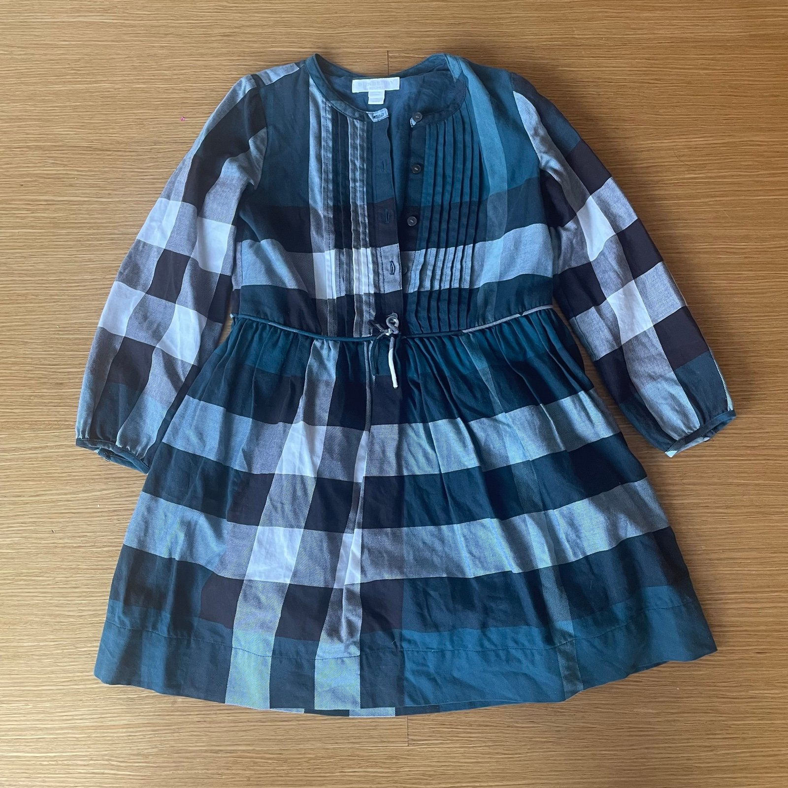 Burberry Girls Green Black White Check / Plaid Cotton Dress 8Y