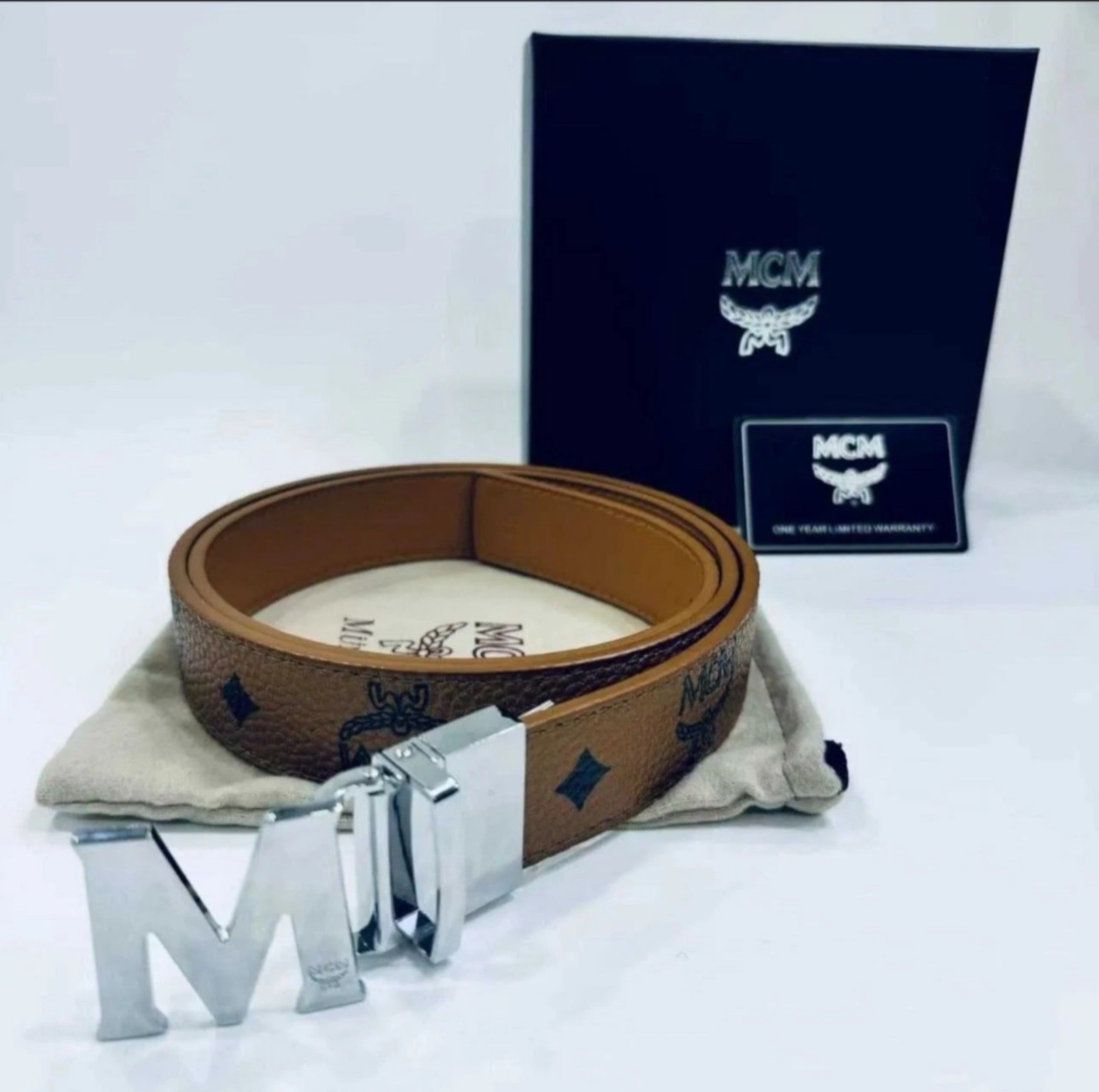 MCM caus reversible belt in cognac