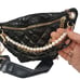FANNY PACK Designer SAFETY Bumbag PUFF QUILTED Bag Pearls BLACK Faux Leather NEW