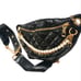 FANNY PACK Designer SAFETY Bumbag PUFF QUILTED Bag Pearls BLACK Faux Leather NEW