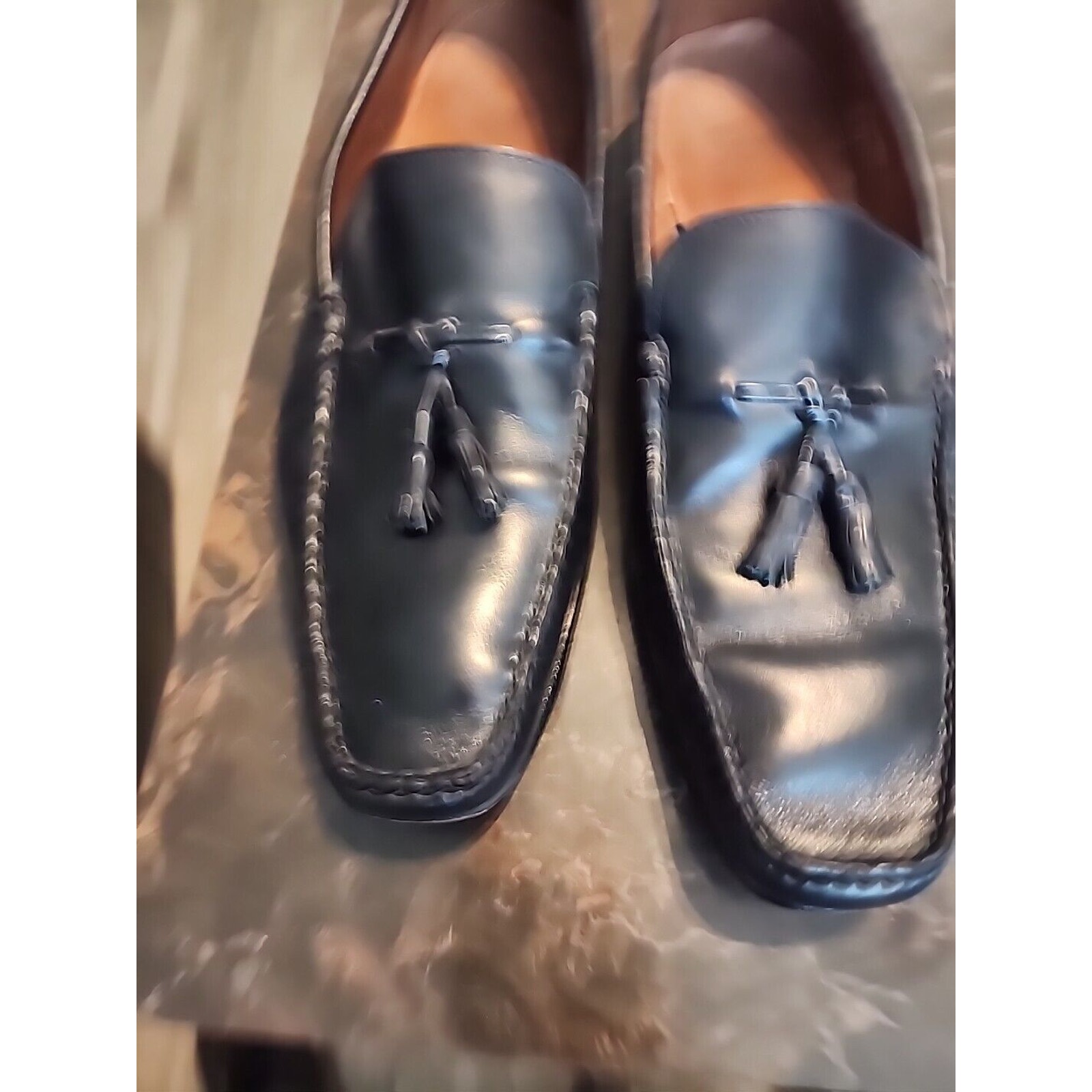 EUC ALLEN EDMONDS POMONA SLIP-ON DRESS SHOES TASSEL BLACK LEATHER LOAFERS 13 M