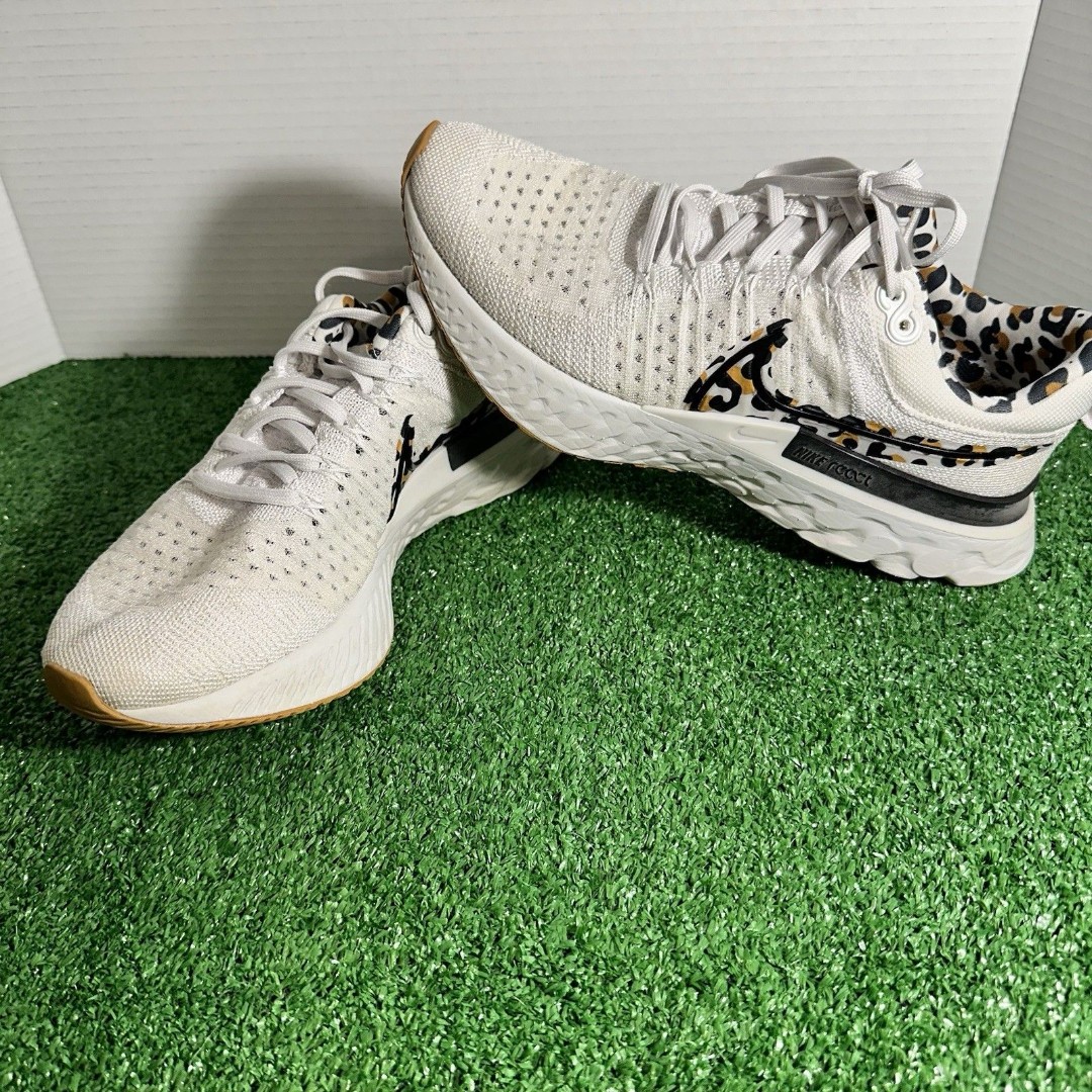 Nike React Infinity Flyknit Womens 9.5 White Leopard Cheetah DJ5932-001 Running
