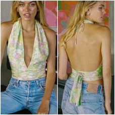 With Jéan Rendezvous Top s small honeysuckle floral halter crop tie open back