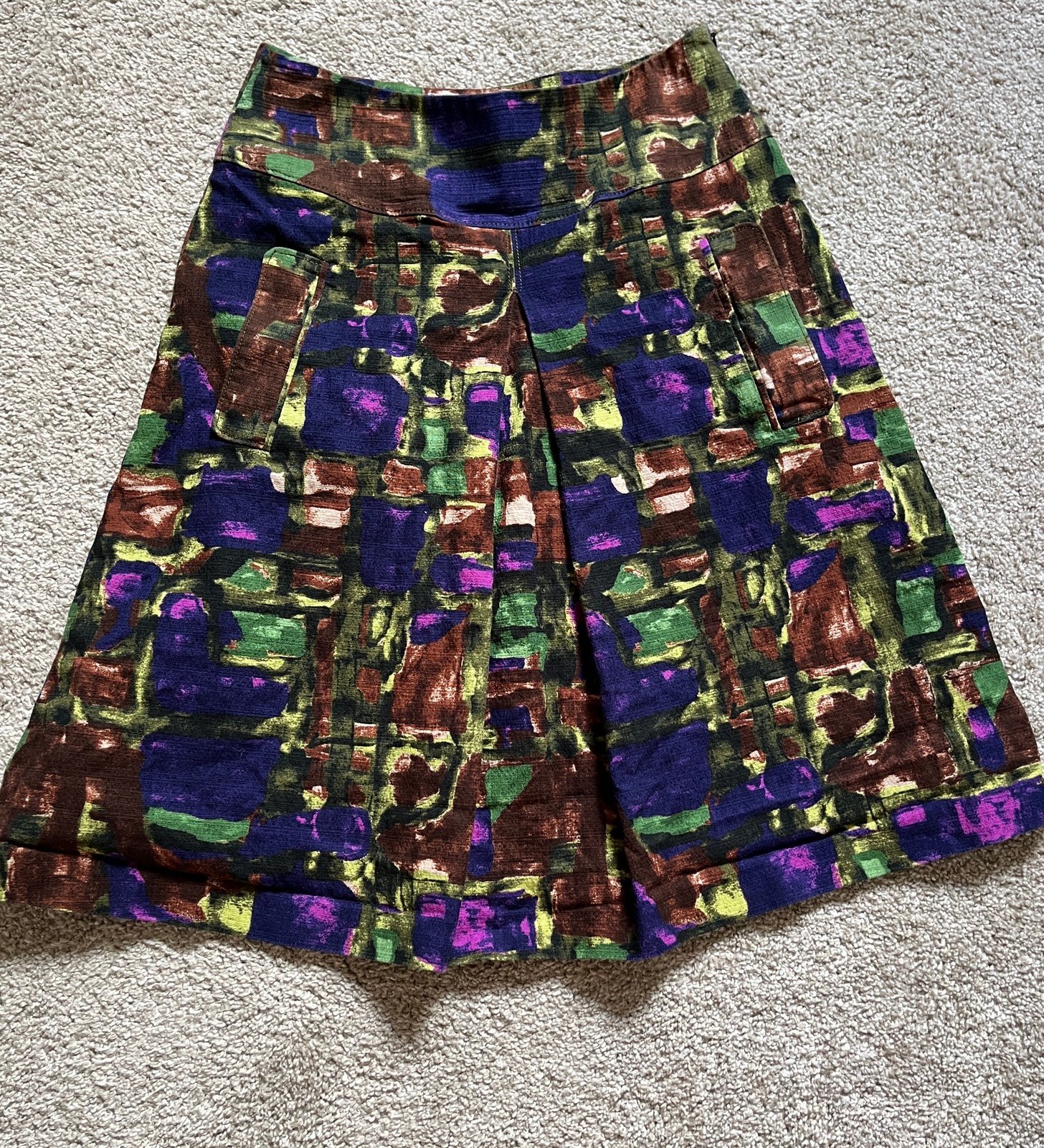 Lavia Women’s Geometric Print A Line Skirt With Pockets Size 8 Purple And Green