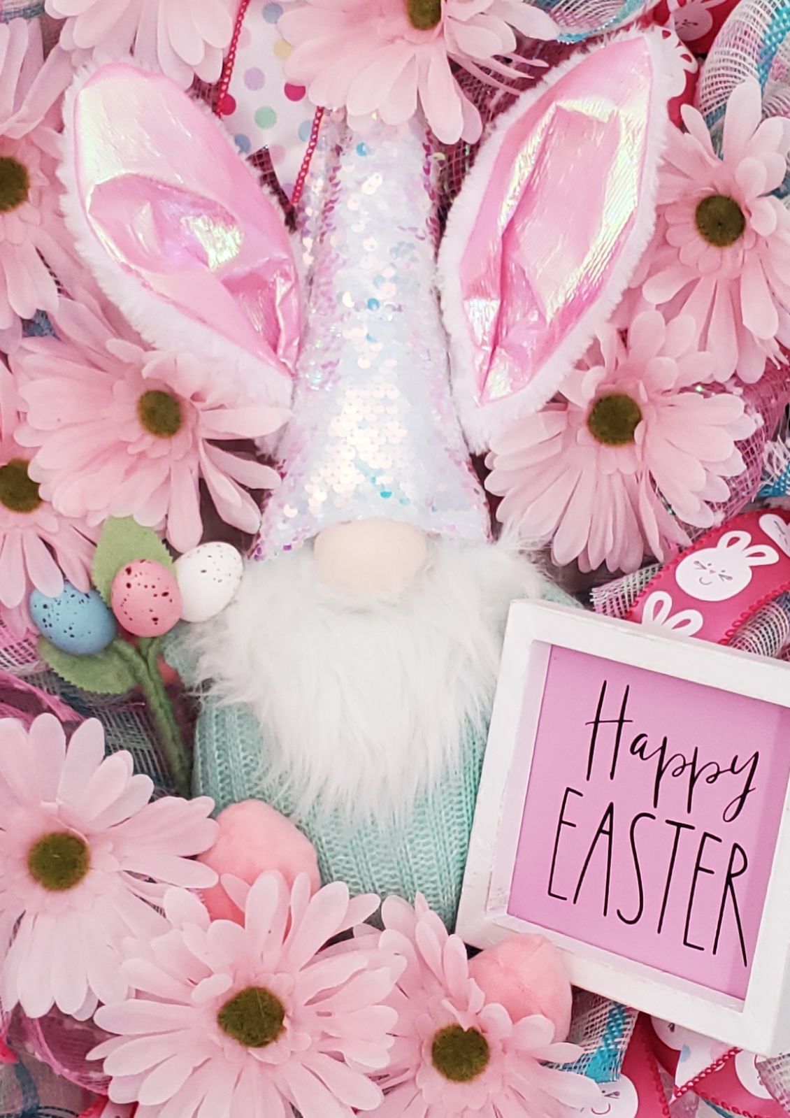Handmade LARGE Deco Mesh Easter Bunny Gn