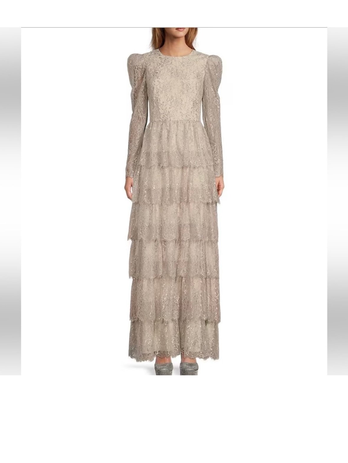 NWT Antonio Melani x Born on Fifth Clara Metallic Lace Tiered Ruffle Maxi Dress