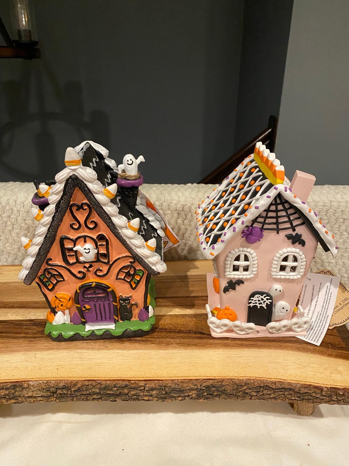 2 Halloween LED Gingerbread houses