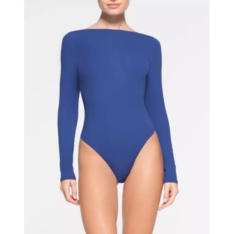 NEW SKIMS Women's Sapphire Fits Everyone Low Back Long Sleeve Bodysuit Size XL