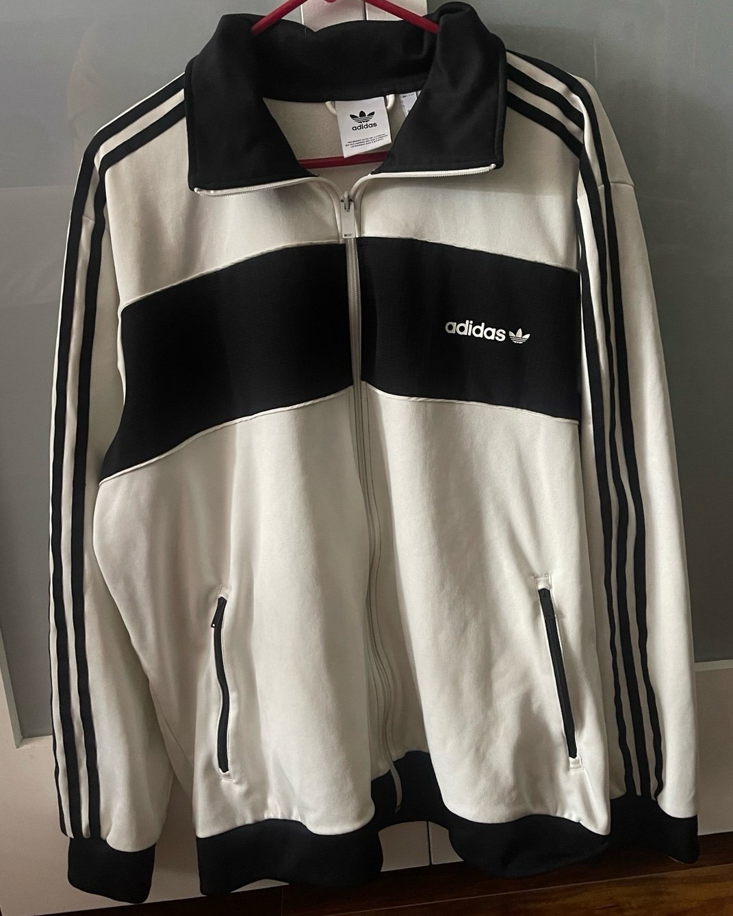 Adidas Men’s Track Warm-Up Jacket Top Zipper Long Sleeve White/Black Size 2XL