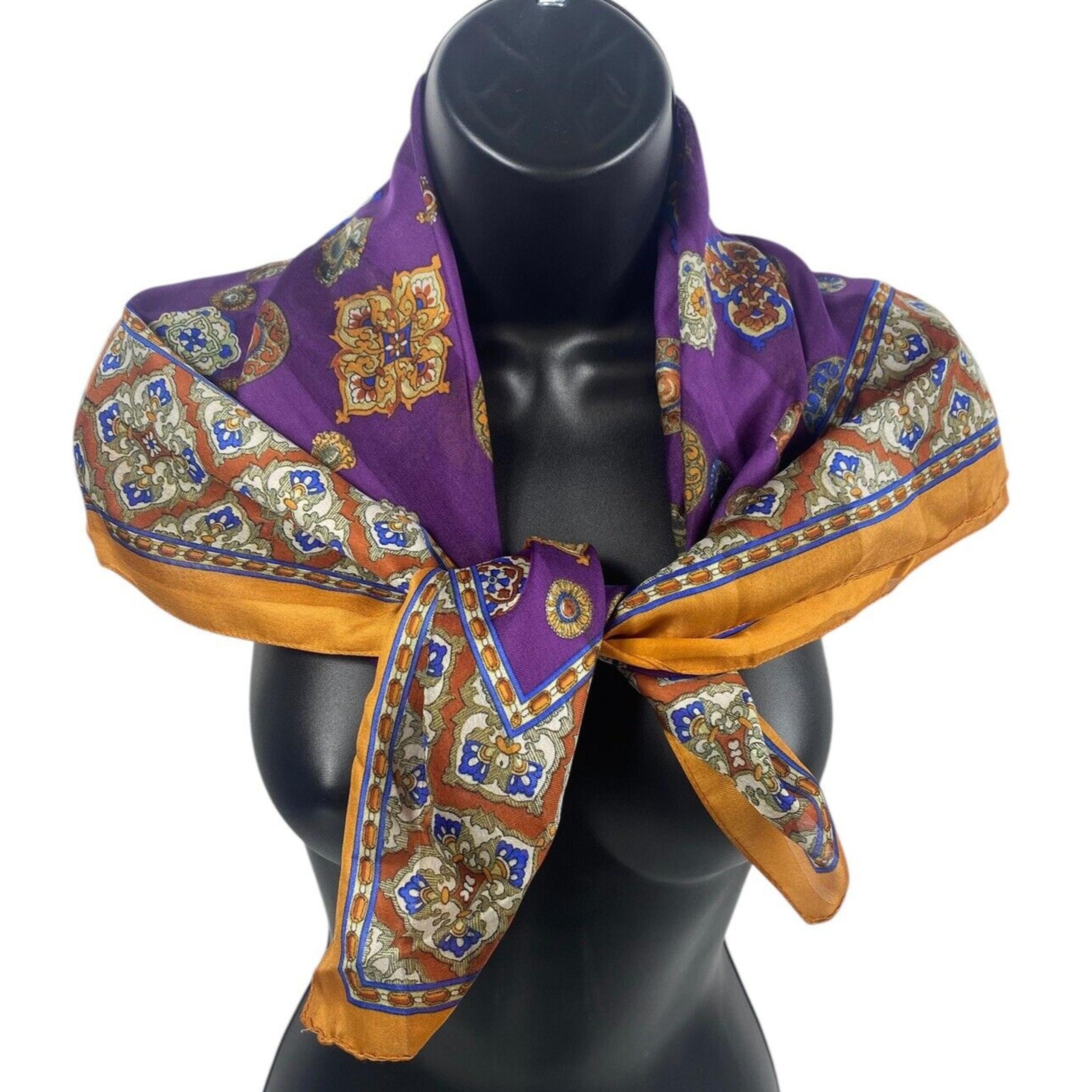 Vintage 80s Scarf Art Nouveau Purple Rust Gold Brown Preppy Tailored - Berkshire