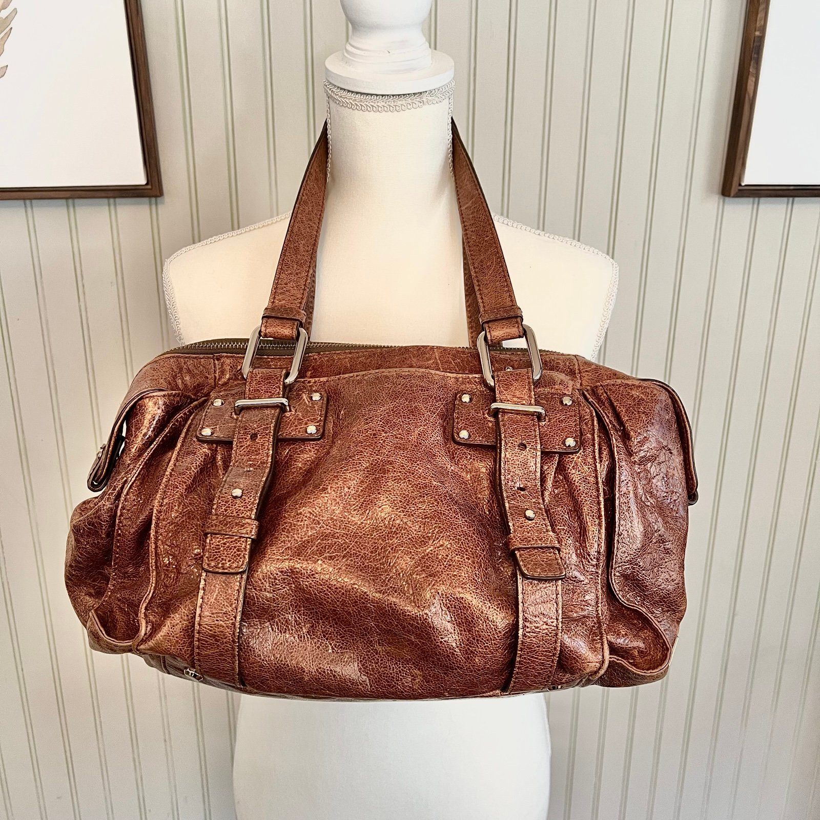 Kooba Satchel Cognac Brown Leather Large Shoulder Bag