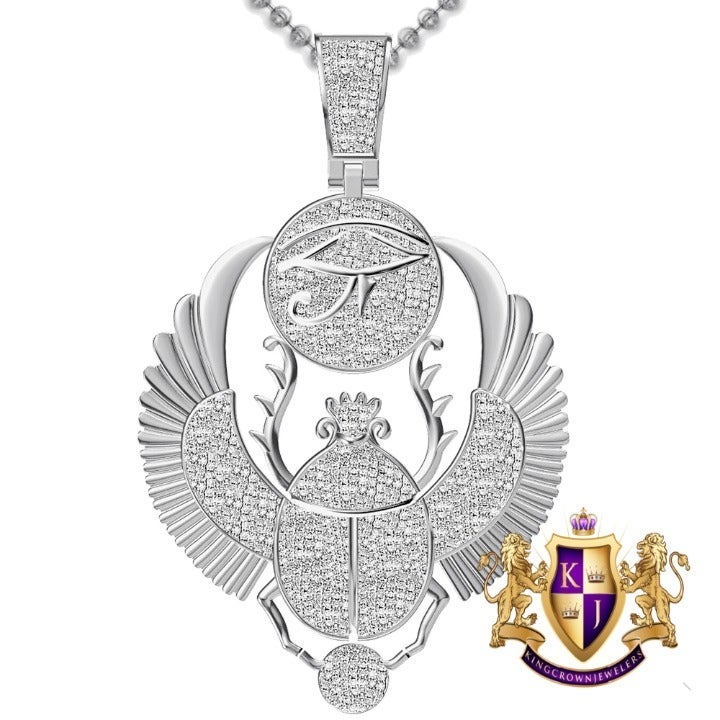 Genuine Diamond 0.61 Cwt. Egyptian Scarab Beetle Evil Eye Of Ra Pendant Charm